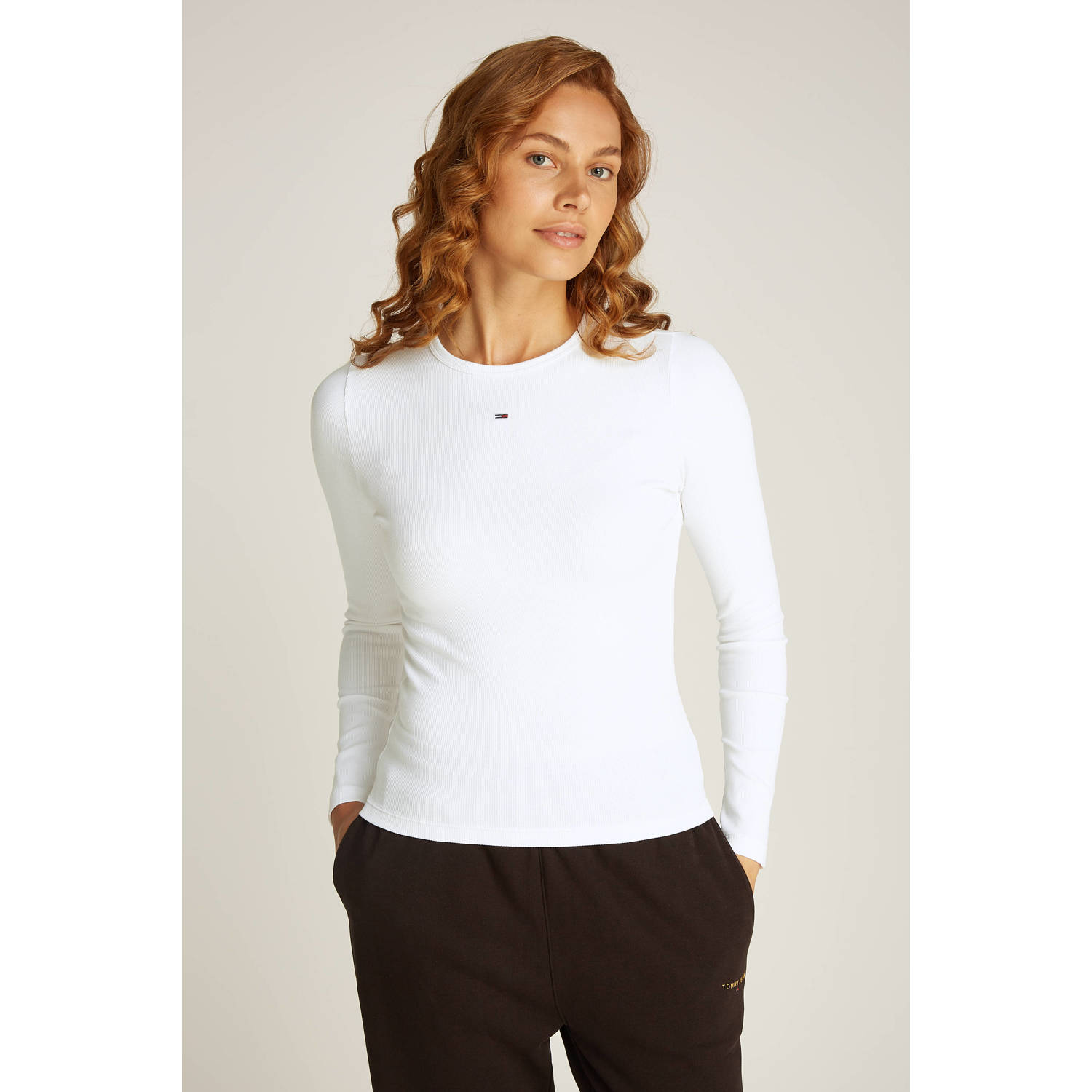 TOMMY JEANS Shirt met lange mouwen Slim Essential Rib Longsleeve Rippshirt