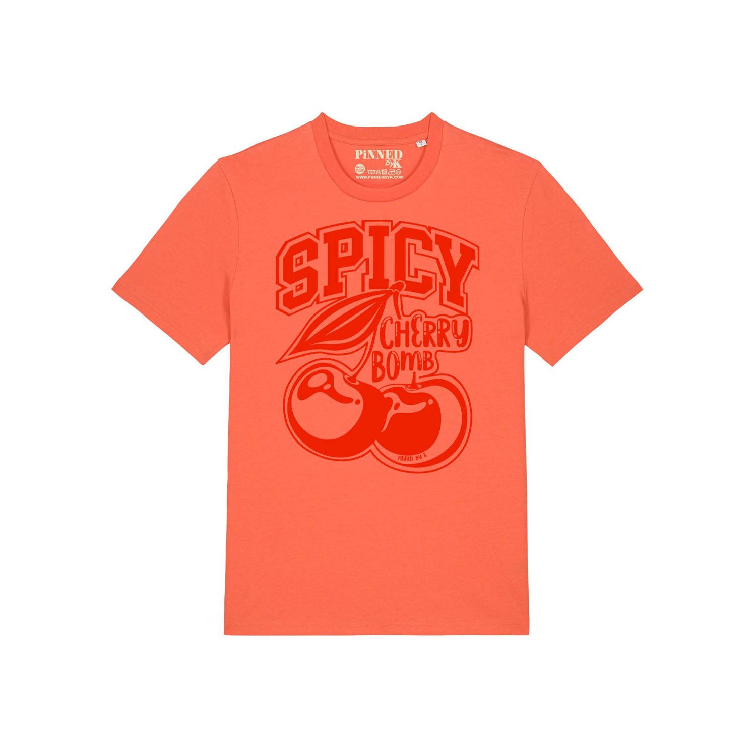 Pinned by K T-shirt Spicy Cherry Bomb met printopdruk oranje
