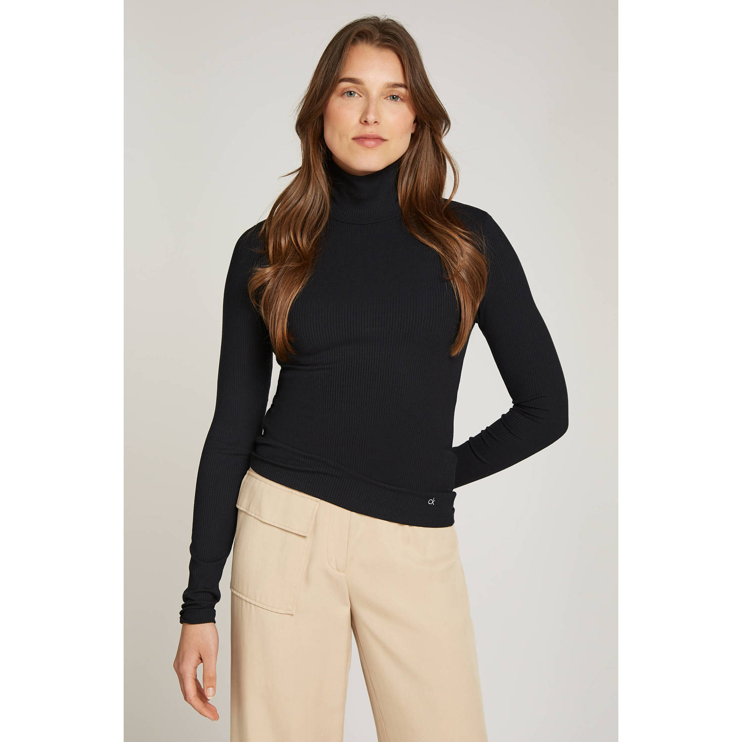 Calvin Klein Womenswear Shirt met lange mouwen en opstaande kraag