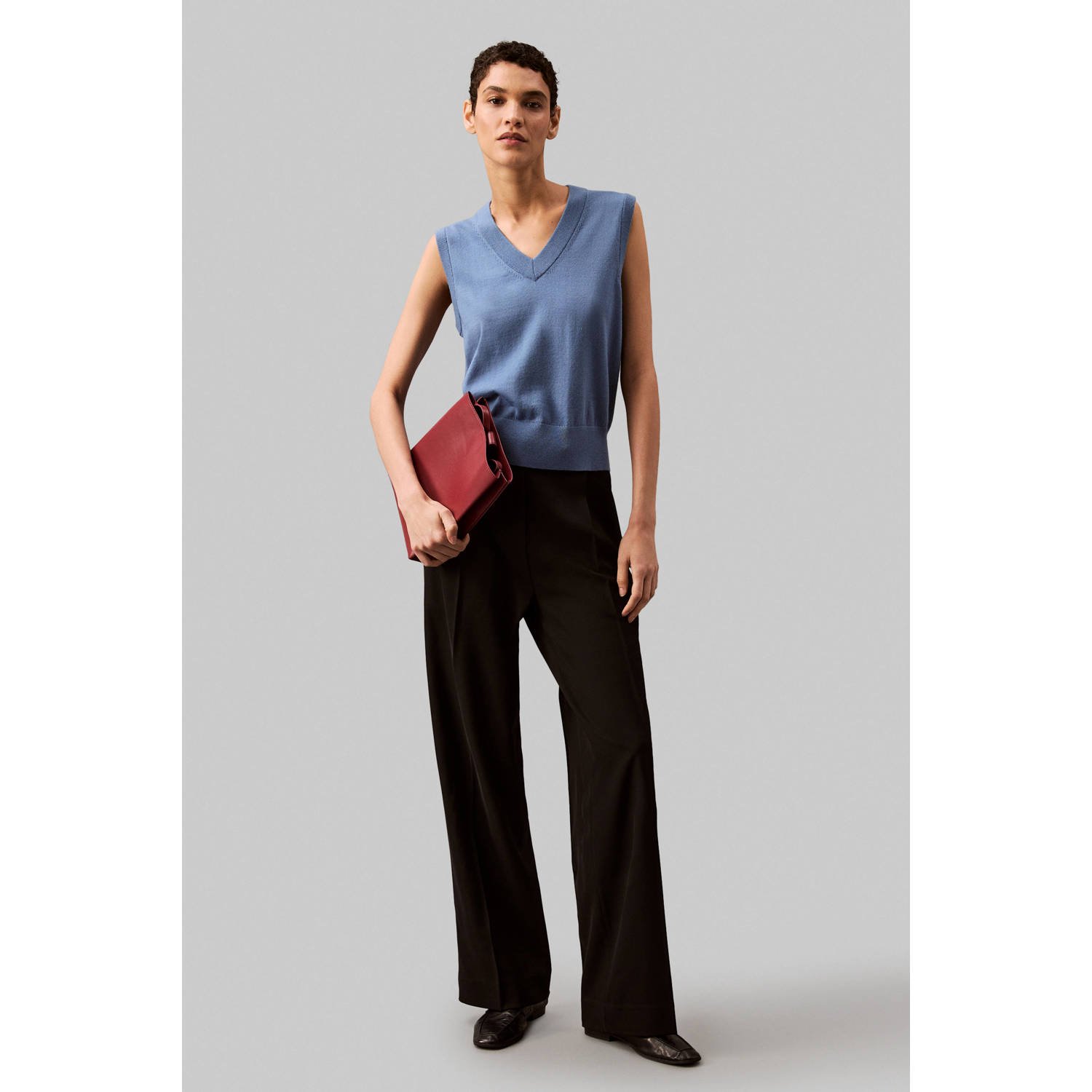 Calvin Klein Polyester Gabardine Broek met Zakken Black Dames