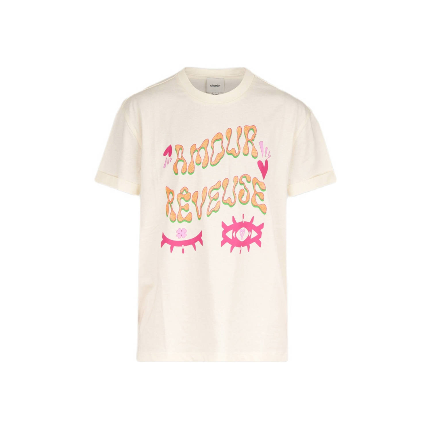 Shoeby T-shirt met printopdruk gebroken wit Ecru Meisjes Katoen Ronde hals 170 176