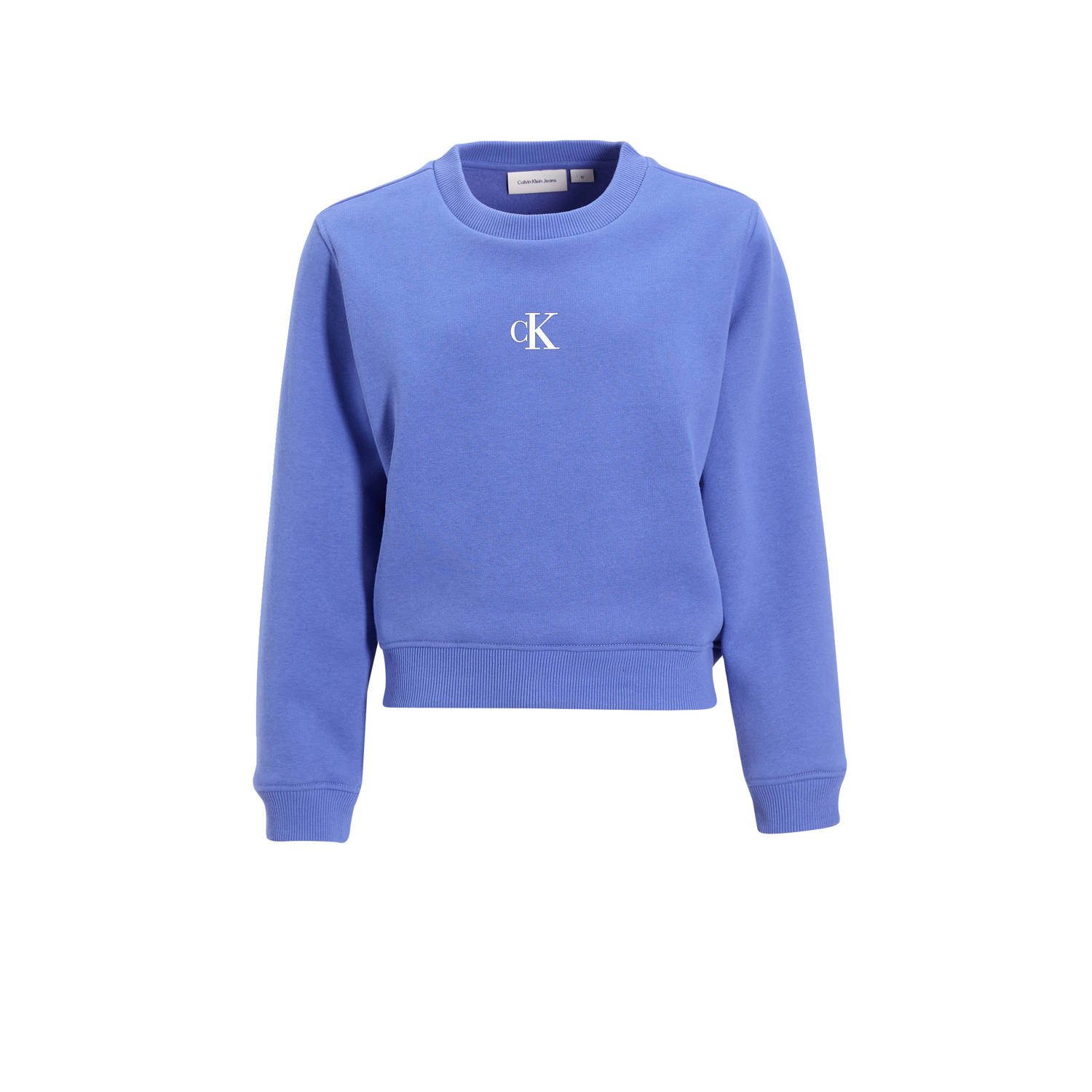 Calvin Klein sweater met logo oprdruk paarsblauw Groen Meisjes Katoen Ronde hals 164
