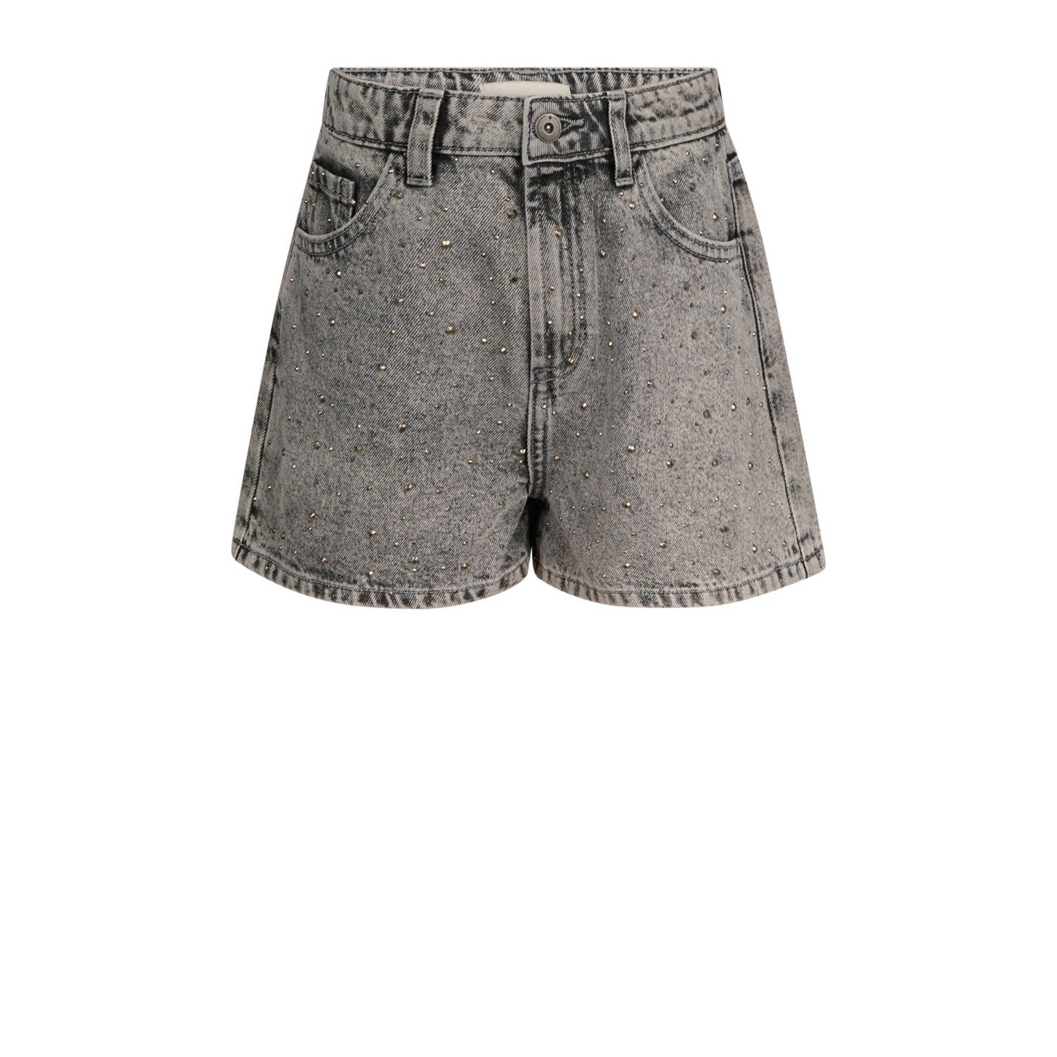 Shoeby high waist regular fit denim short grey denim Korte broek Grijs Meisjes Katoen 146 152