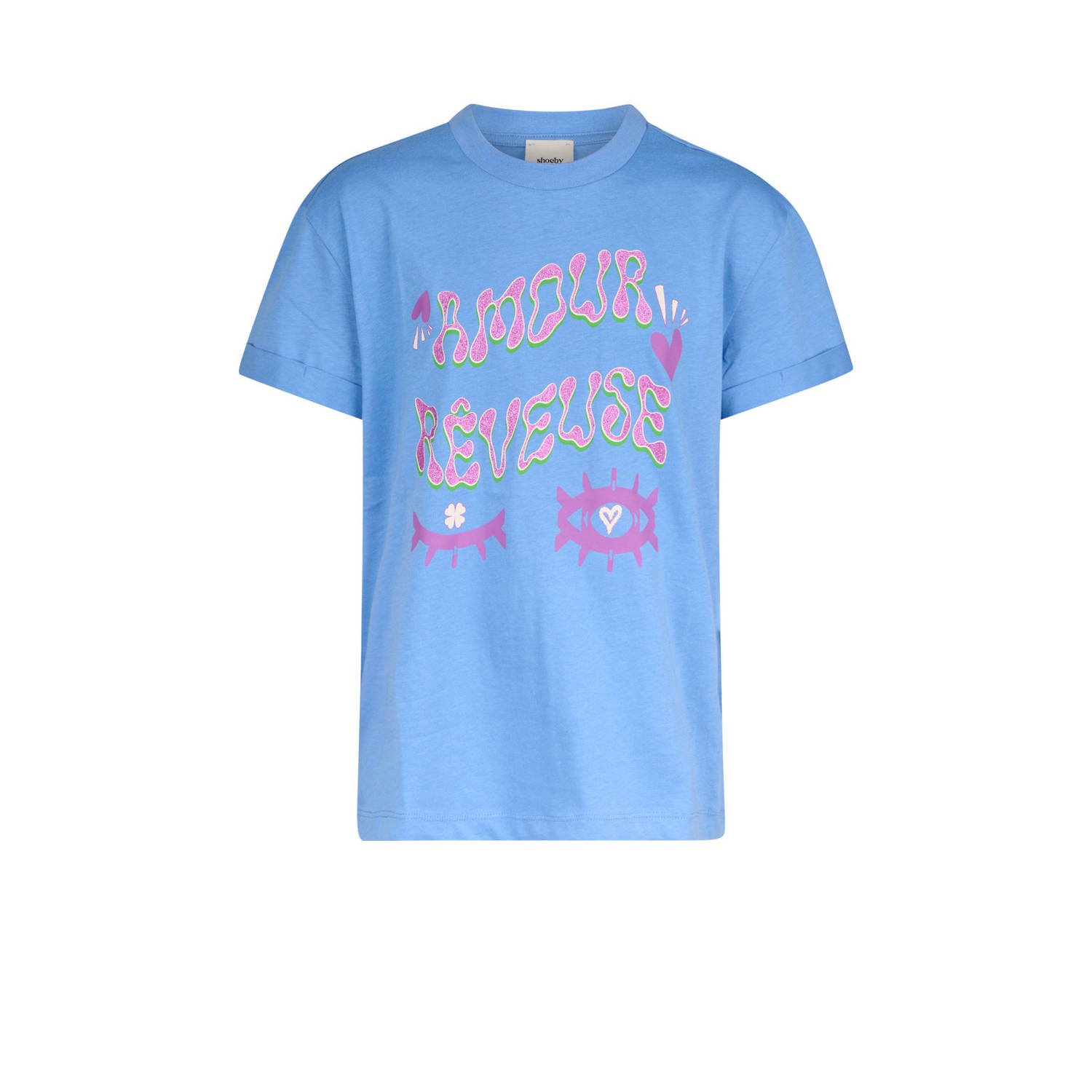 Shoeby T-shirt met printopdruk blauw Meisjes Katoen Ronde hals Printopdruk 110 116