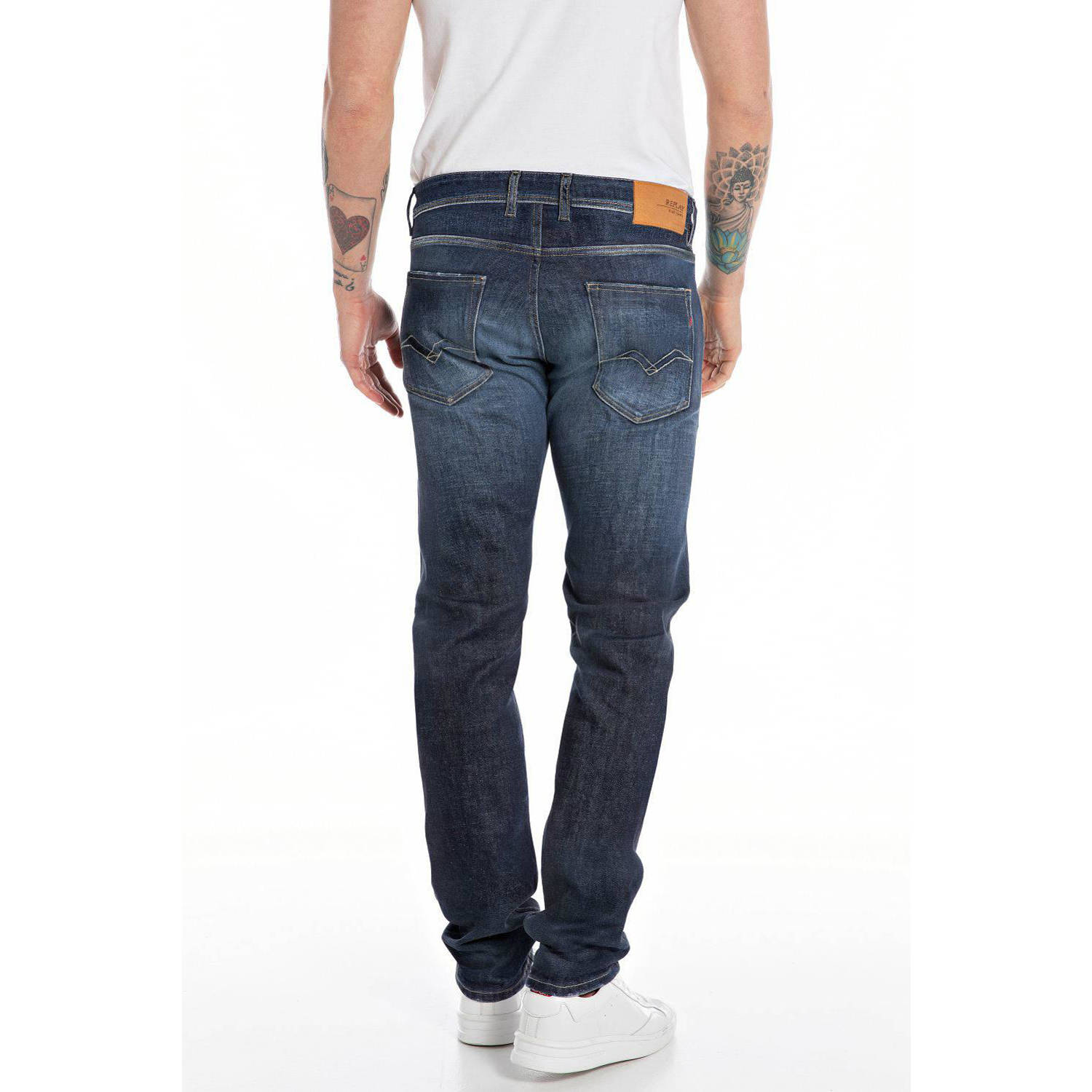 REPLAY straight leg jeans GROVER donkerblauw