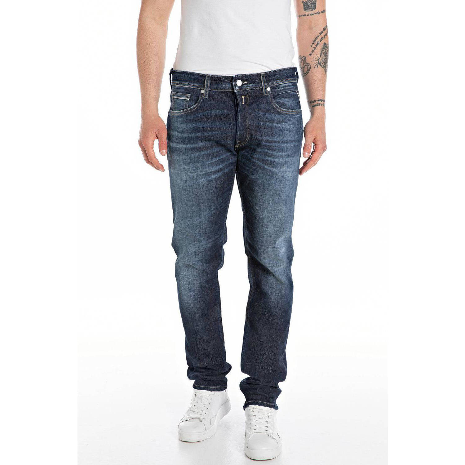 REPLAY straight leg jeans GROVER donkerblauw