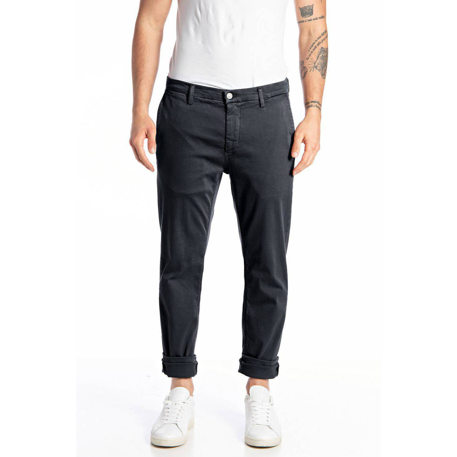 REPLAY slim fit chino ZEUMAR donkerblauw