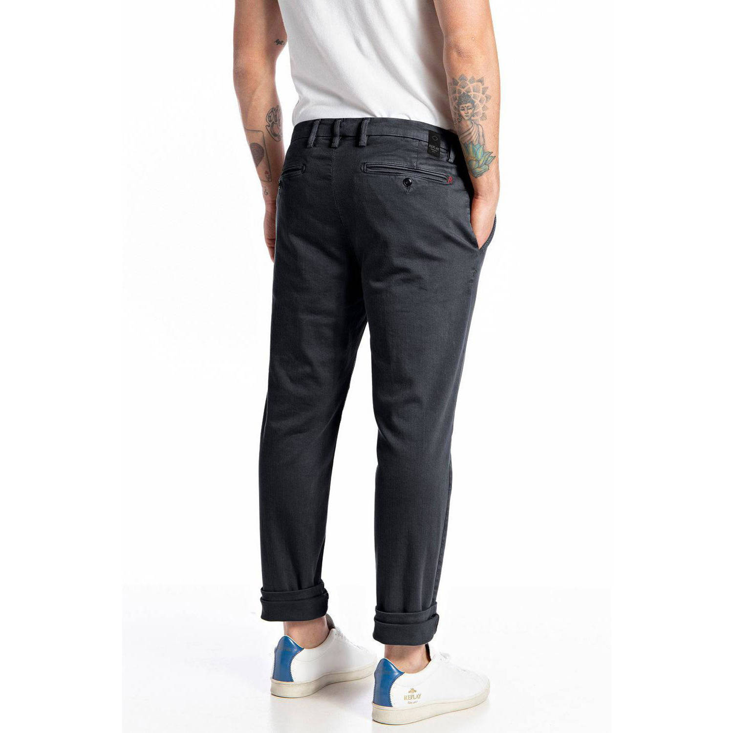 REPLAY slim fit chino ZEUMAR donkerblauw