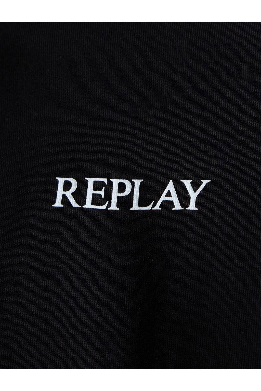 Zwarte heren REPLAY regular fit t-shirt van katoen met logo dessin, korte mouwen en ronde hals