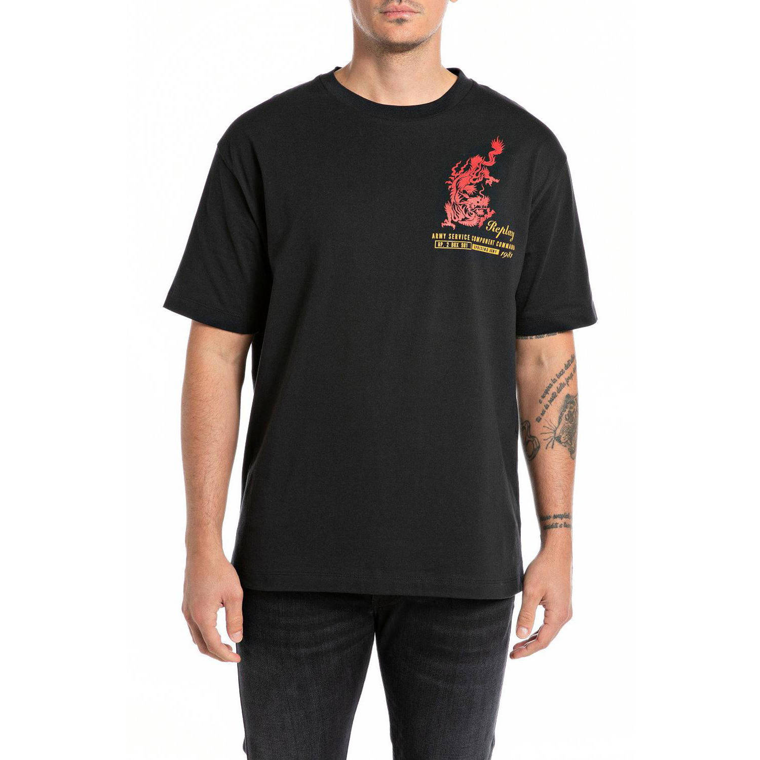 REPLAY T-shirt met backprint zwart