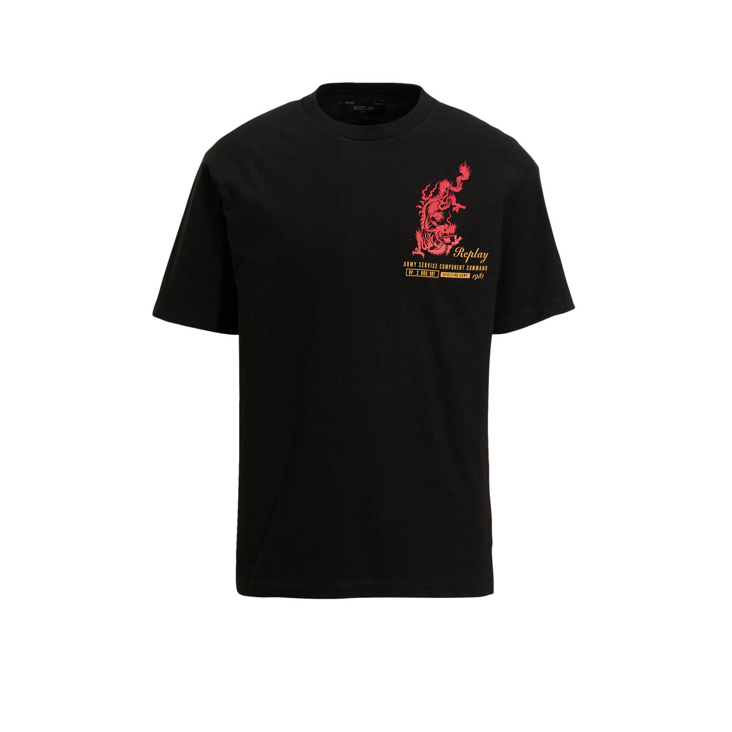 REPLAY T-shirt met backprint zwart