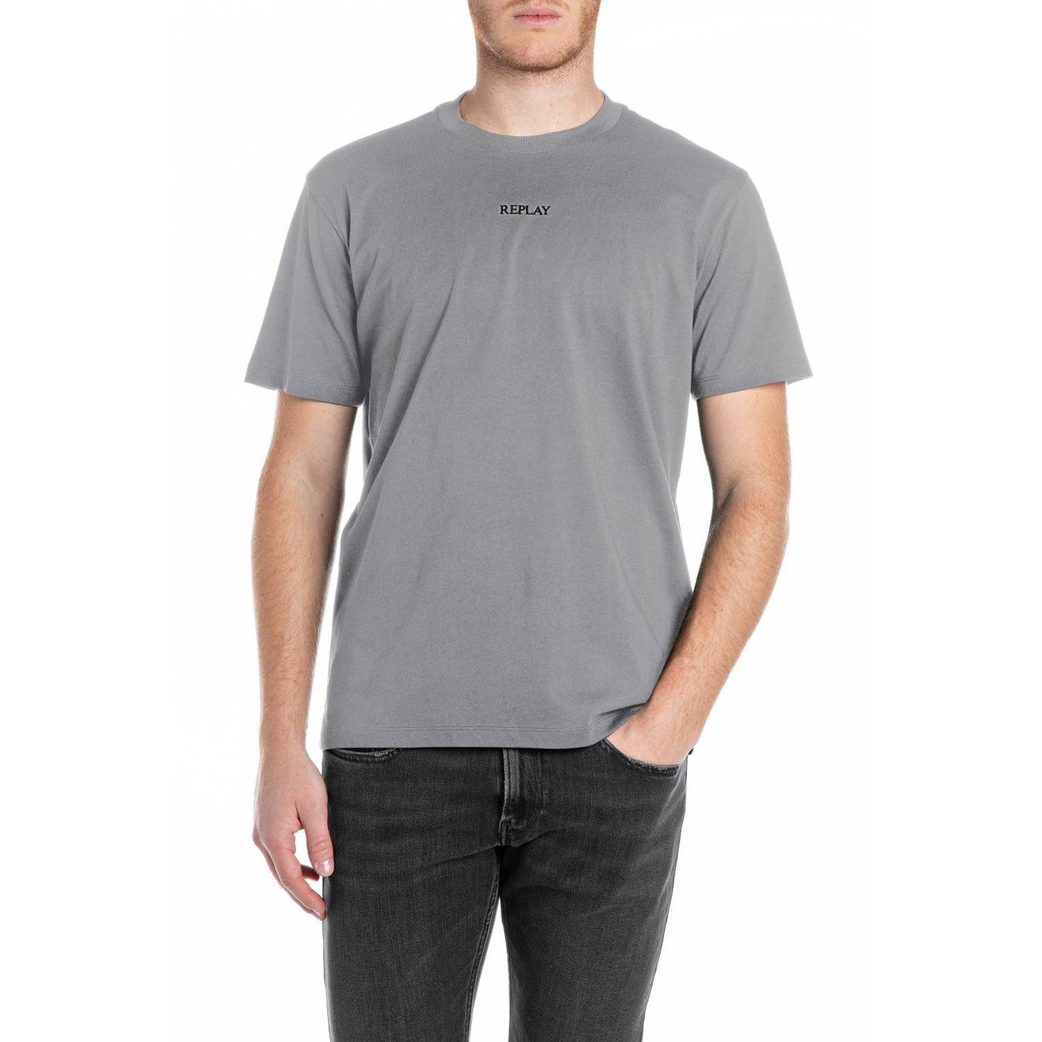REPLAY T-shirt met logo grijs