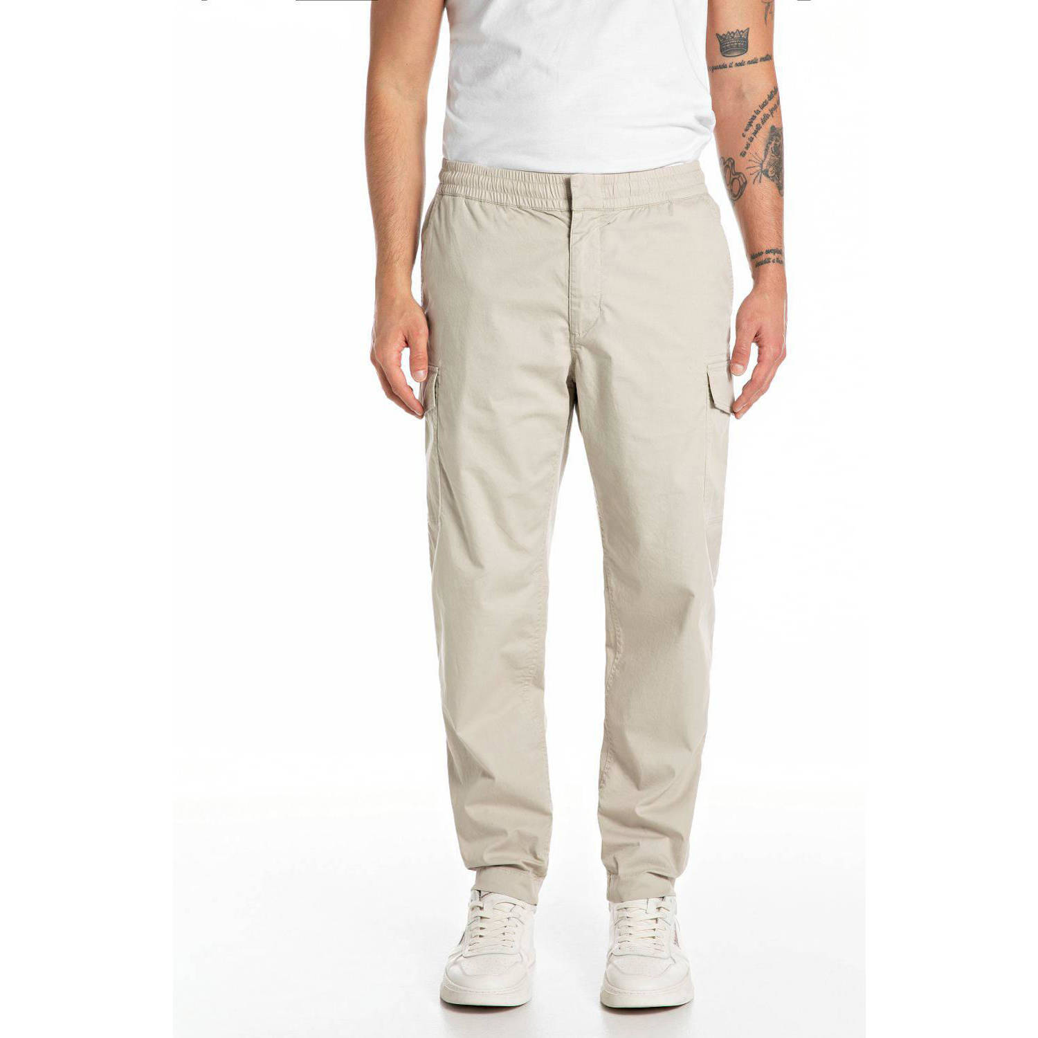 REPLAY regular fit cargo broek moon grey