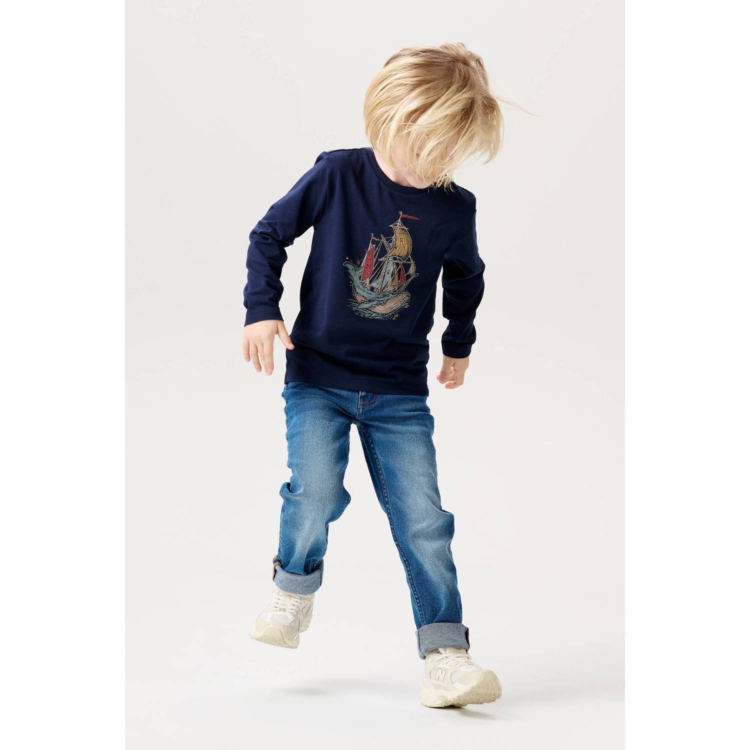 Noppies kids longsleeve met printopdruk blauw