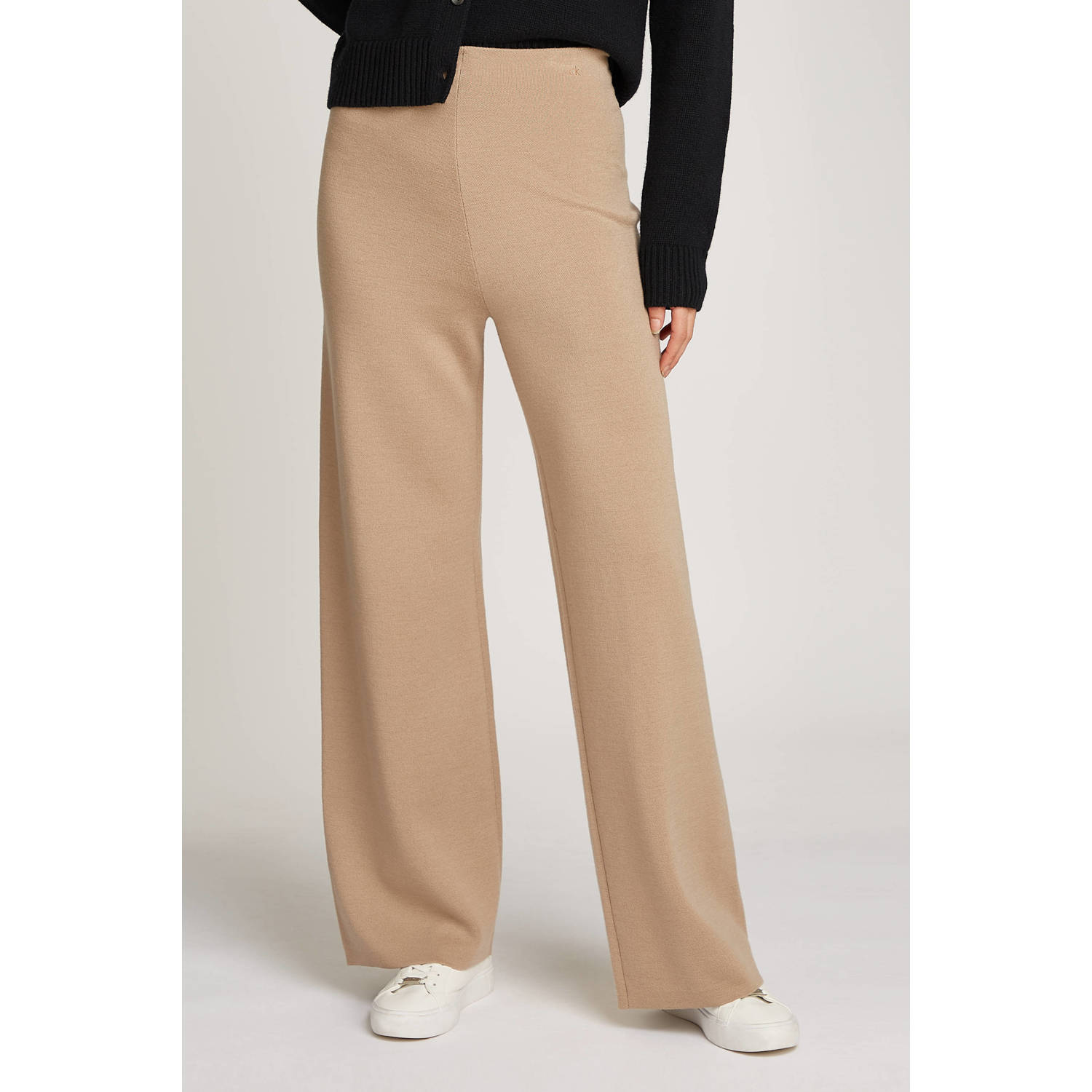 Calvin Klein high waist straight fit broek met wol beige