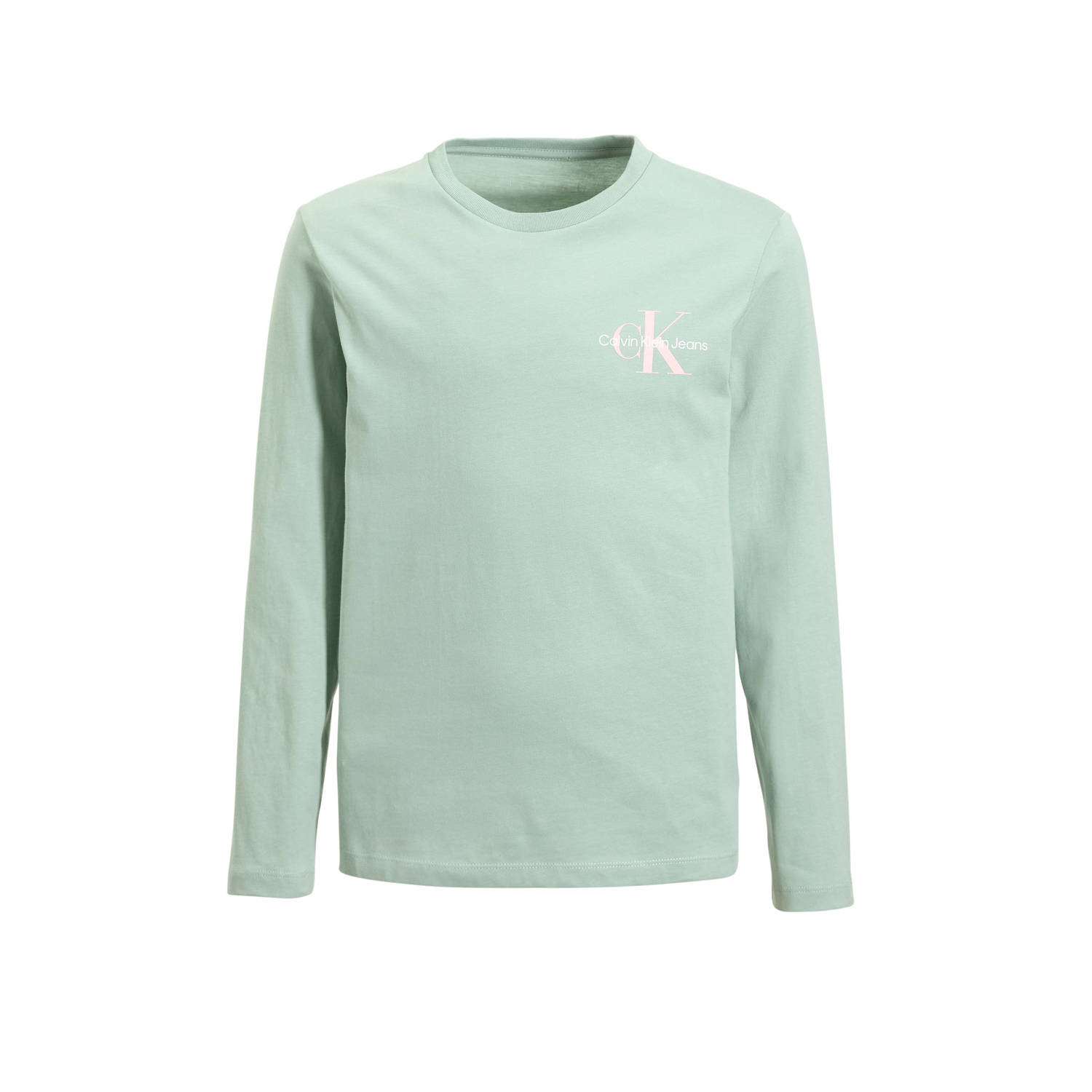 Calvin Klein longsleeve met logo mintgroen Katoen Ronde hals 128