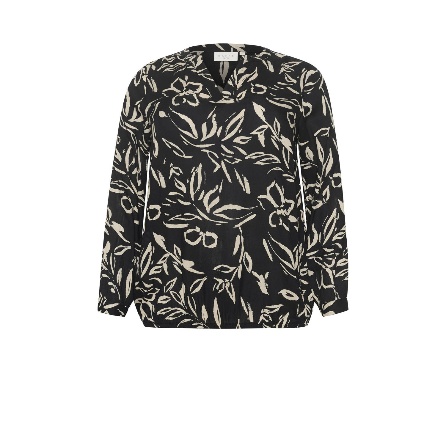 Kaffe Curve top KCdiana met bladprint zwart zand