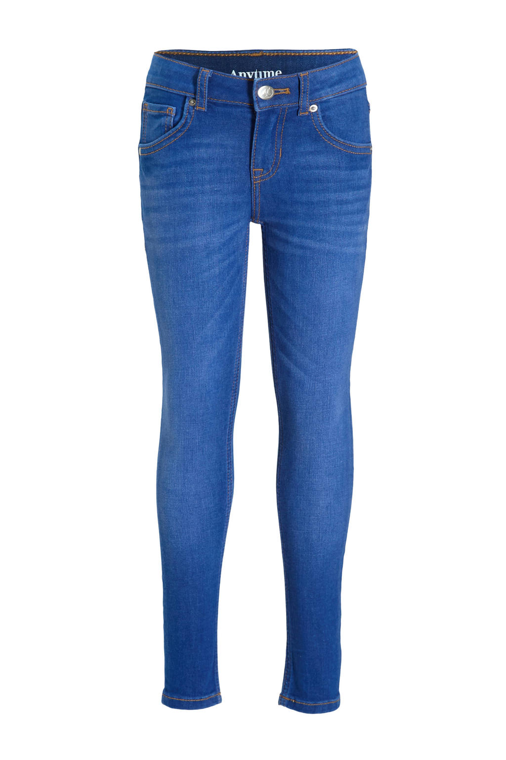 Medium blue denim jongens Anytime skinny jeans medium e met rits- en knoopsluiting