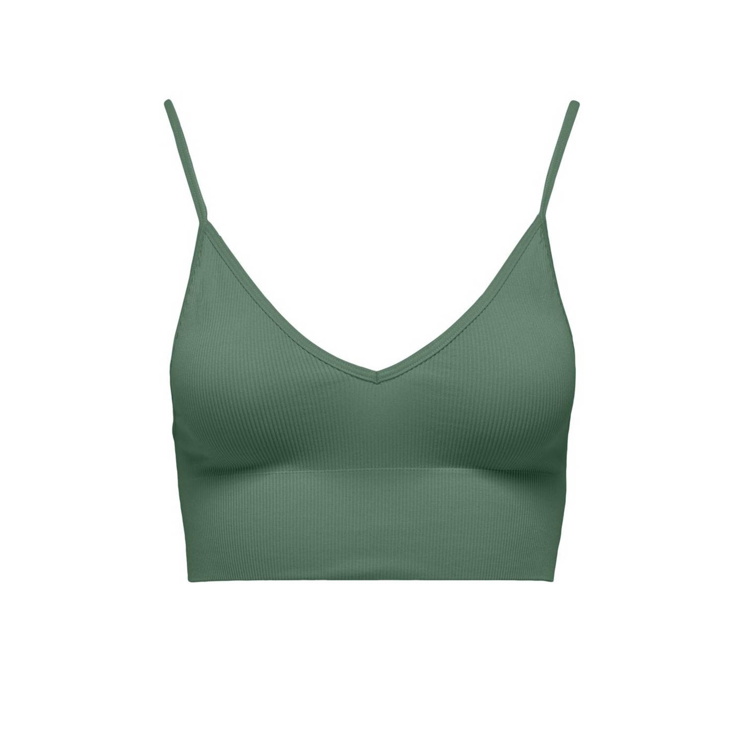 ONLY crop top ONLVICKY met ribstructuur groen