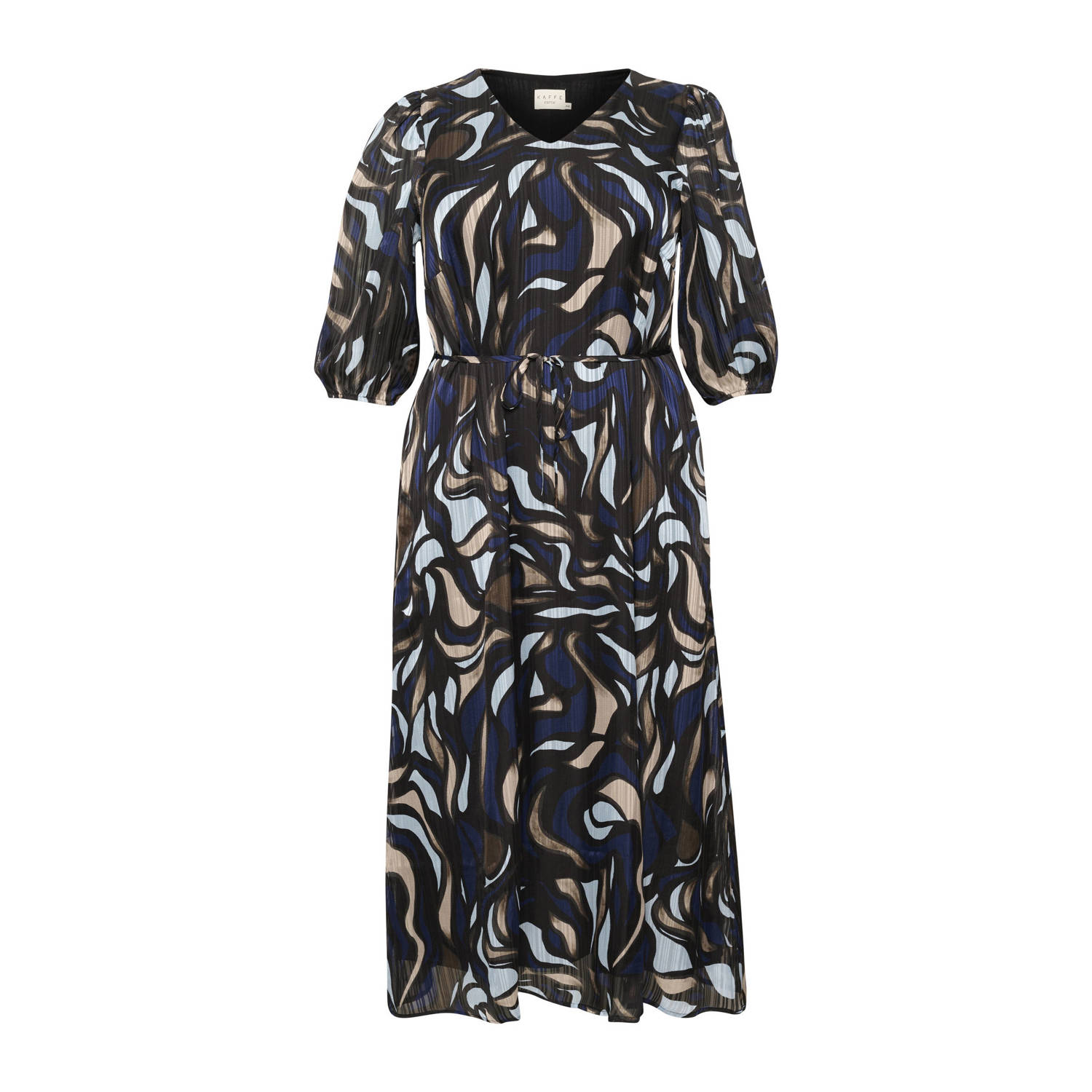 Kaffe Curve jurk met all over print donkerblauw lichtblauw zand