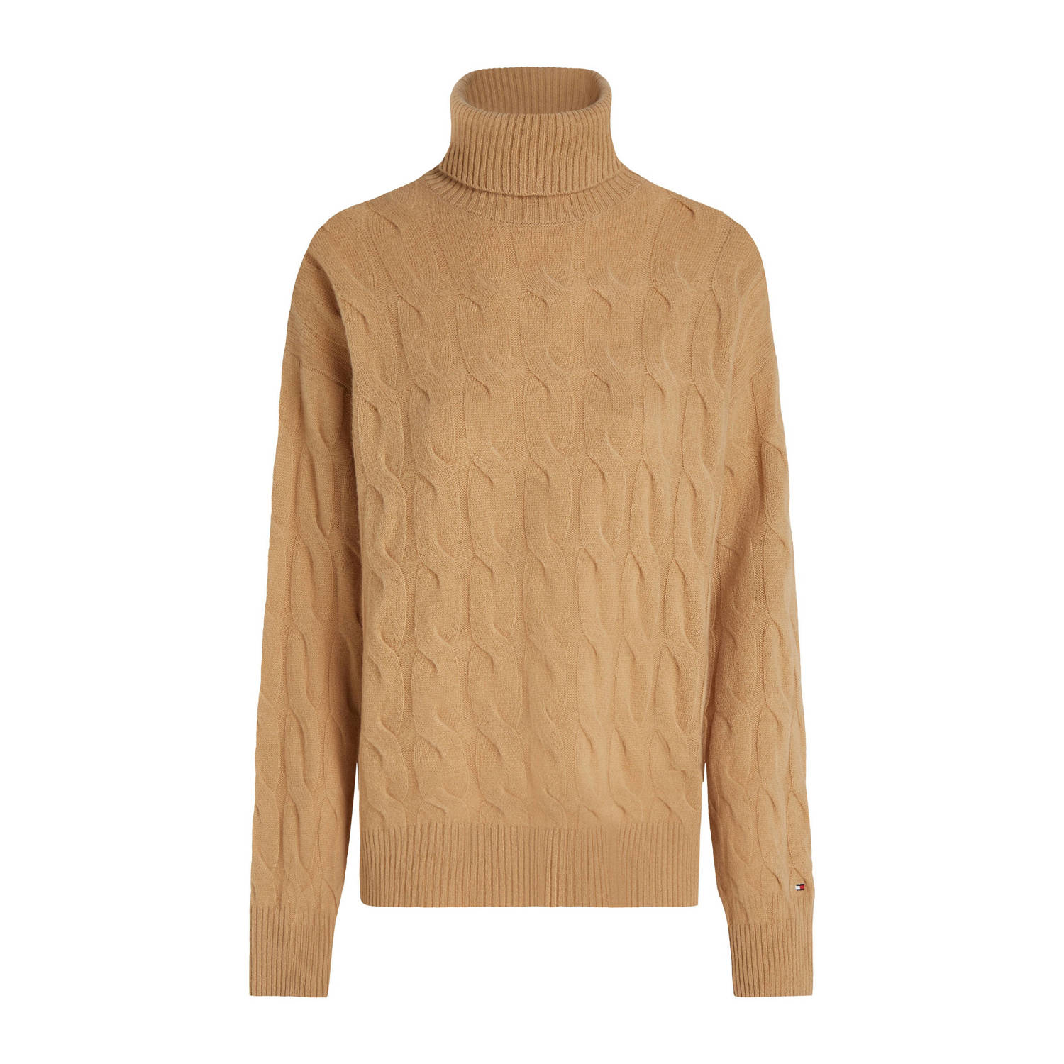 Tommy Hilfiger Coltrui SOFT WOOL CABLE ROLL-NK SWEATER met logoborduring allover kabelpatroon rolkraag 100% wol