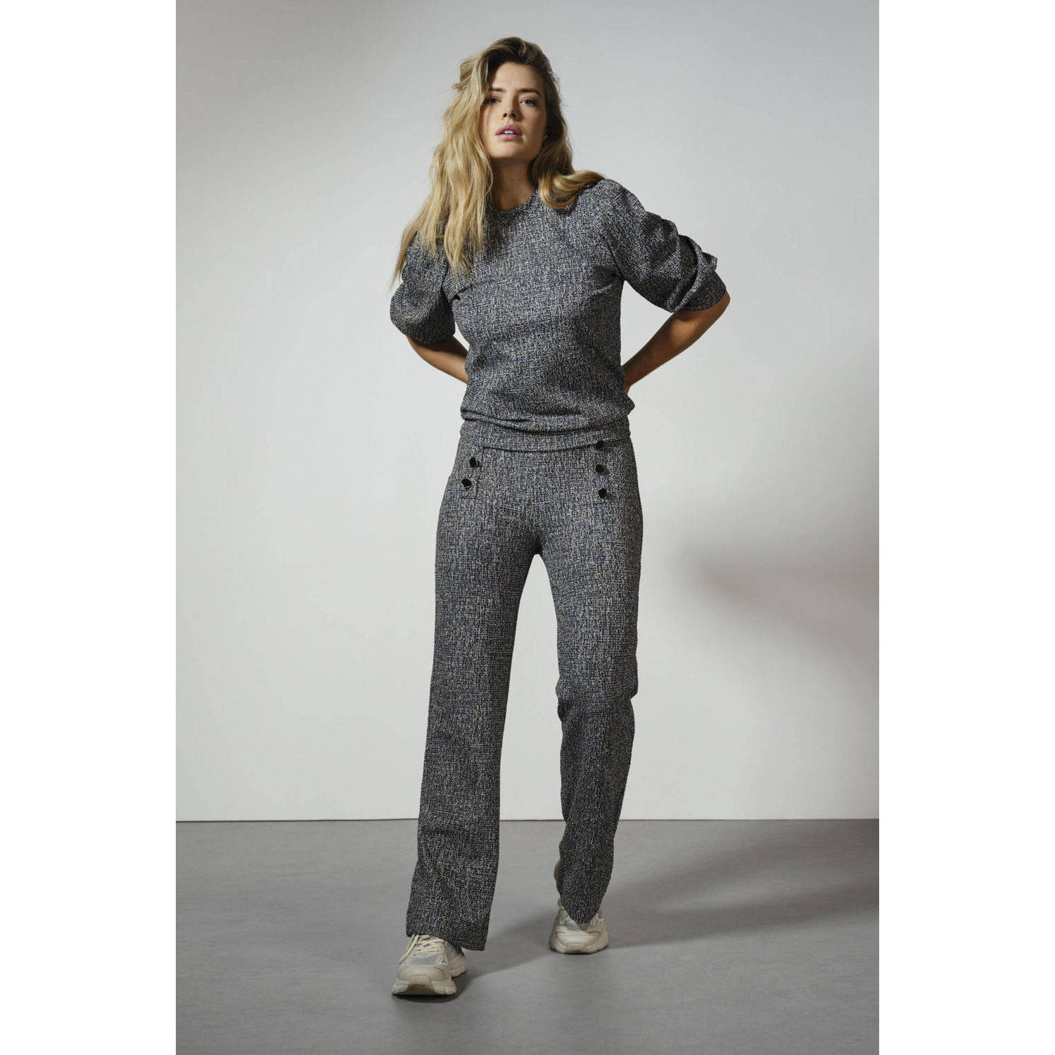 Tramontana high waist straight fit broek met all over print zwart