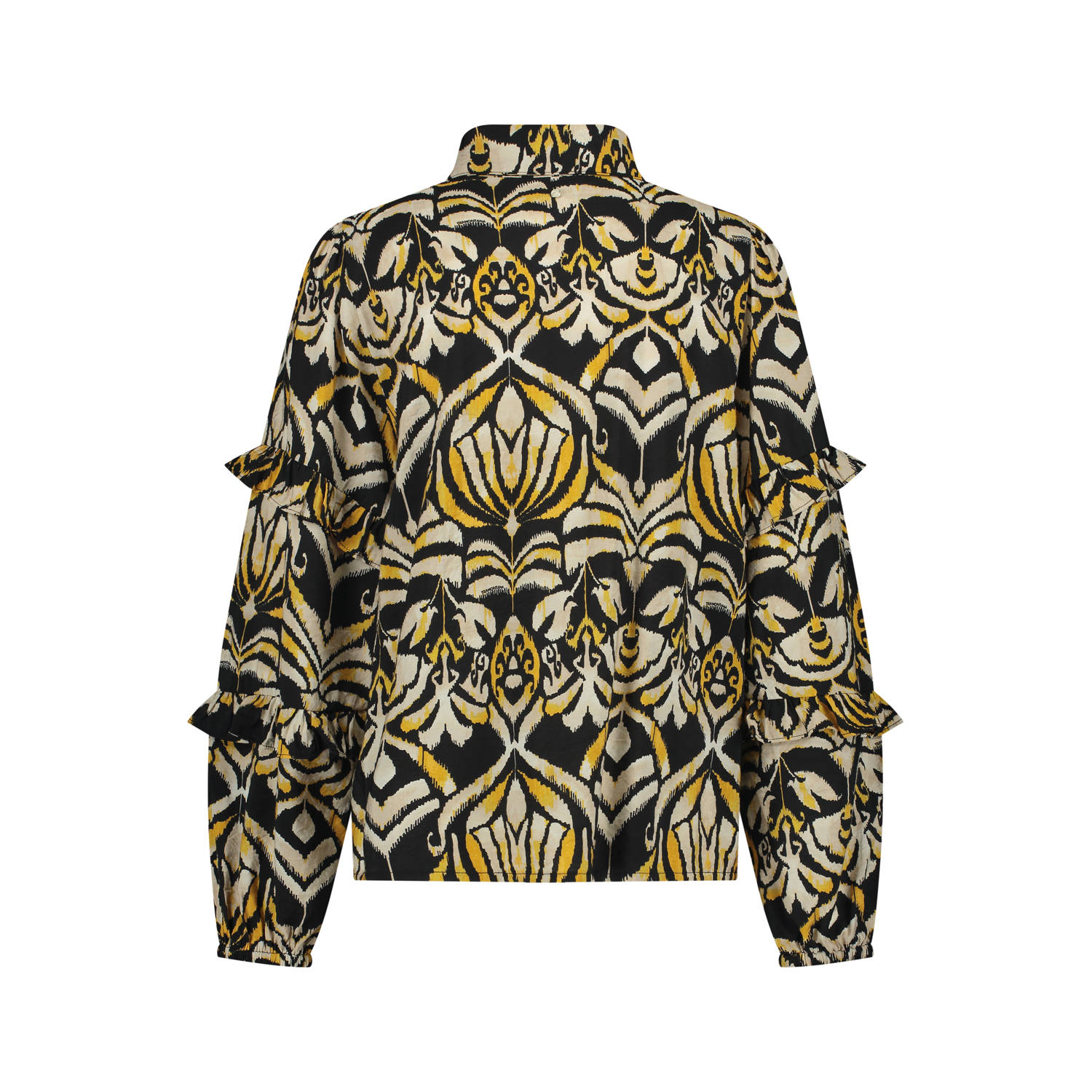 Tramontana blouse met all over print zwart geel ecru