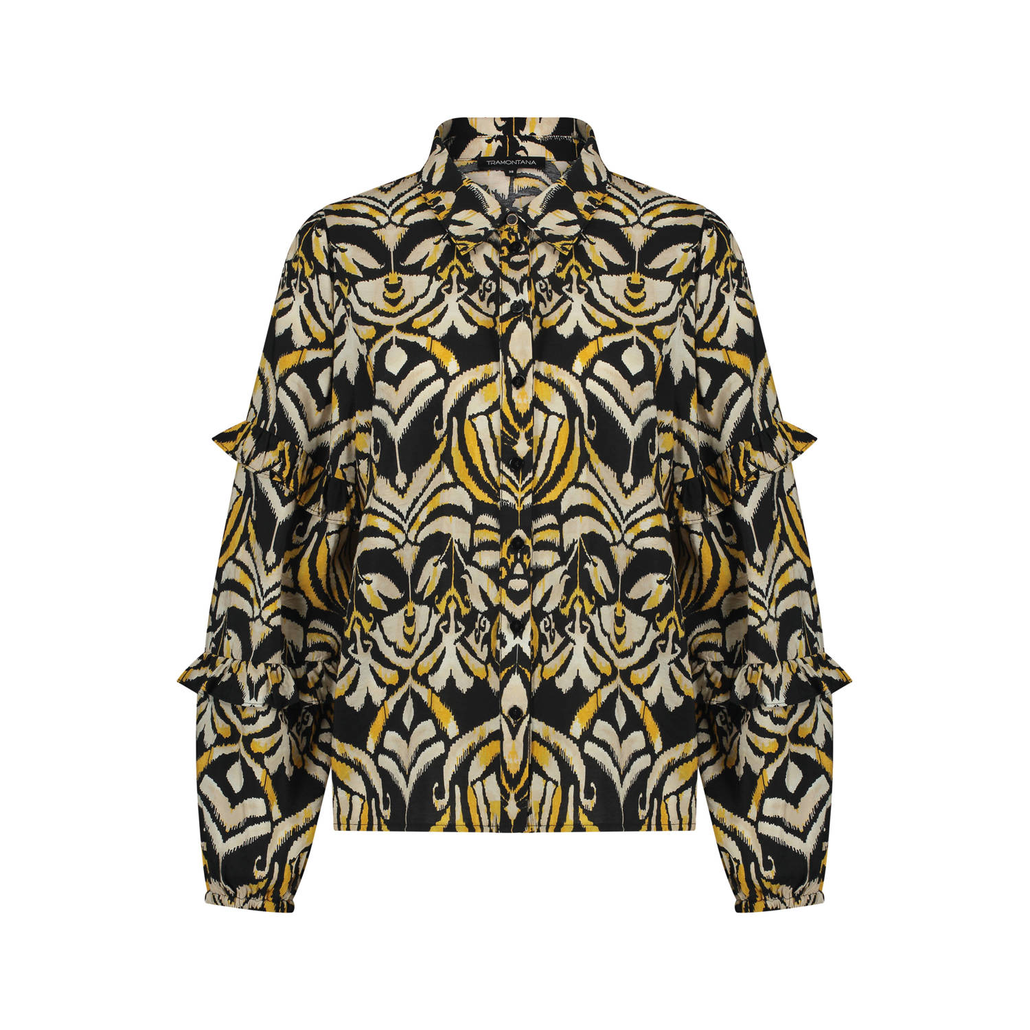 Tramontana blouse met all over print zwart geel ecru