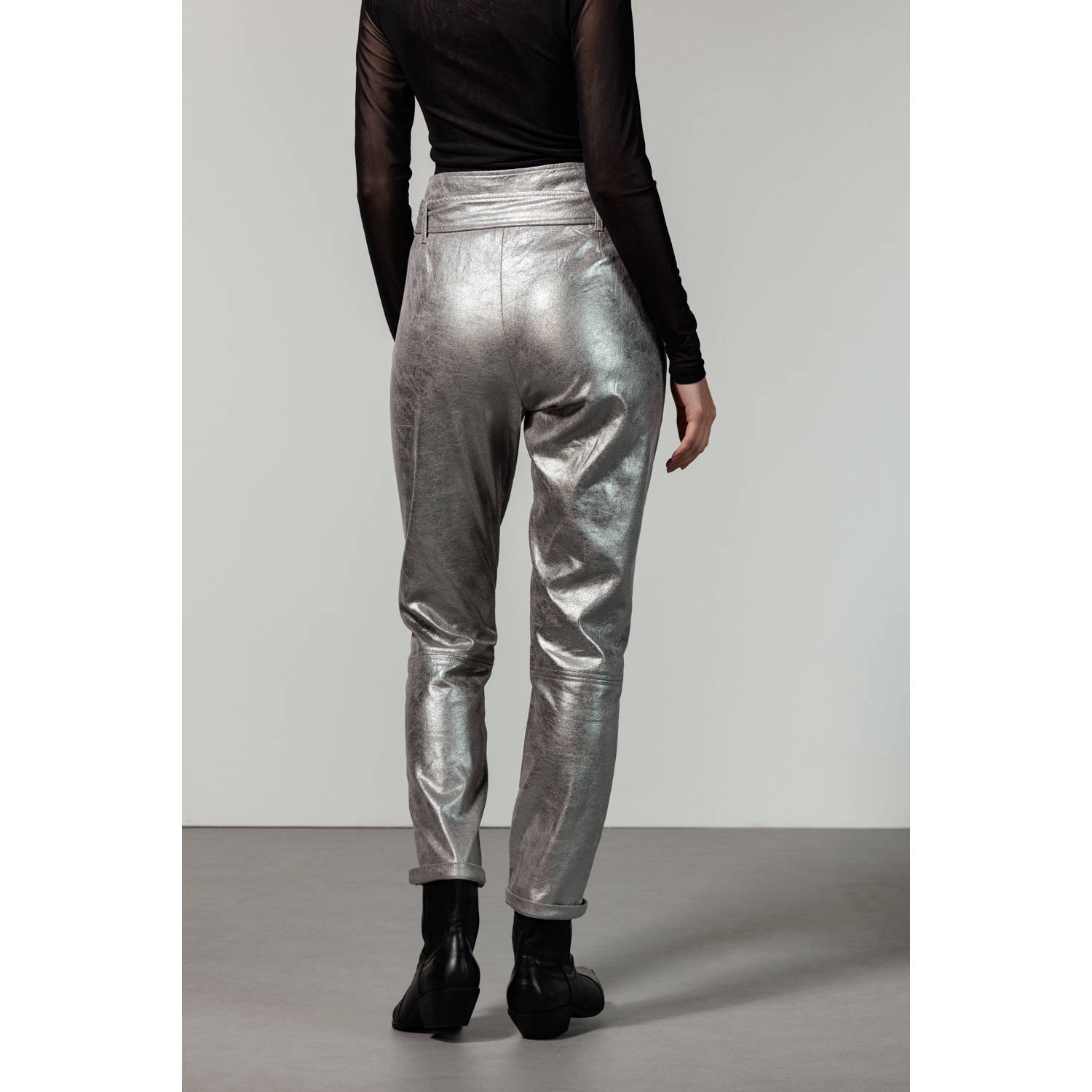 Tramontana coated high waist slim fit broek zilver