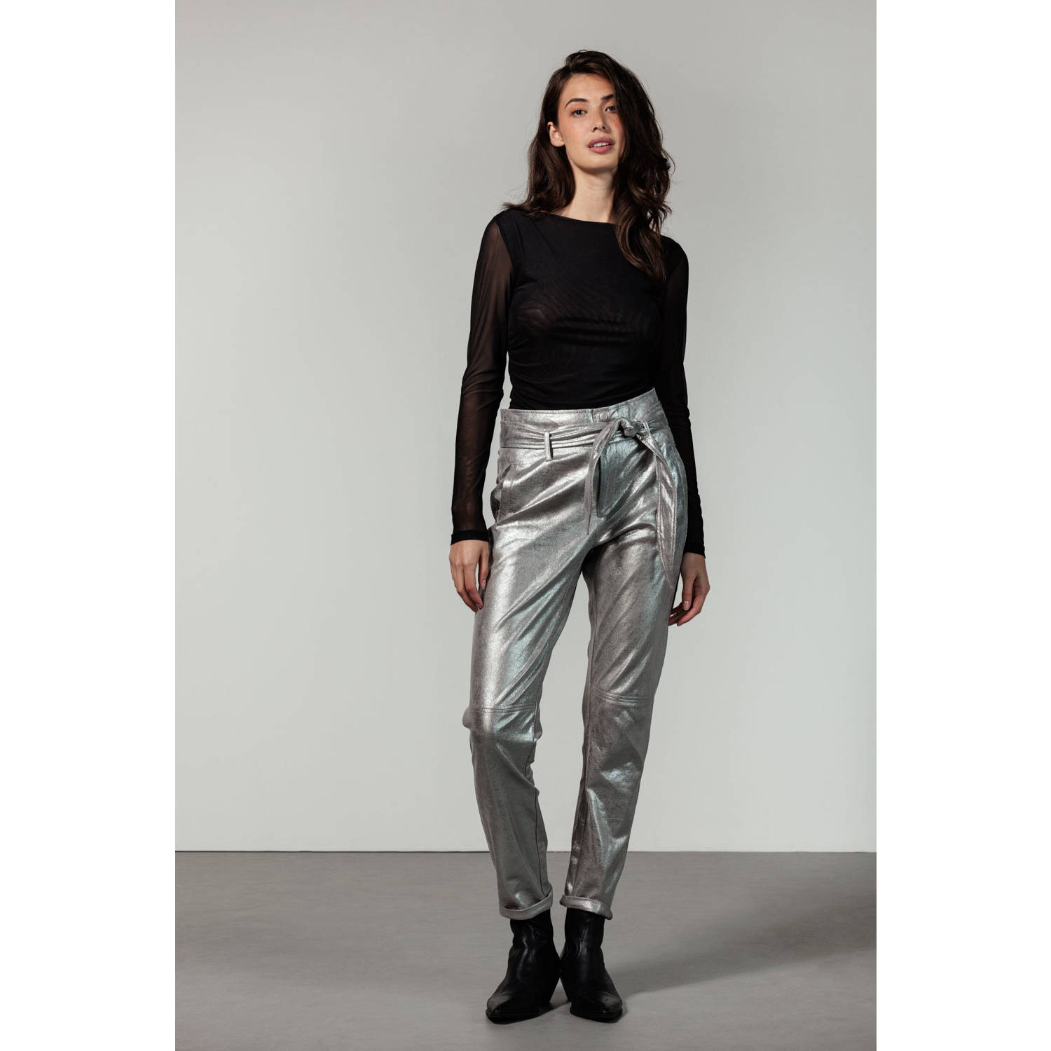 Tramontana coated high waist slim fit broek zilver