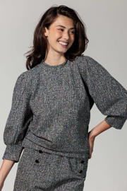 thumbnail: Multikleurige dames Tramontana tweed top met half lange mouwen en ronde hals