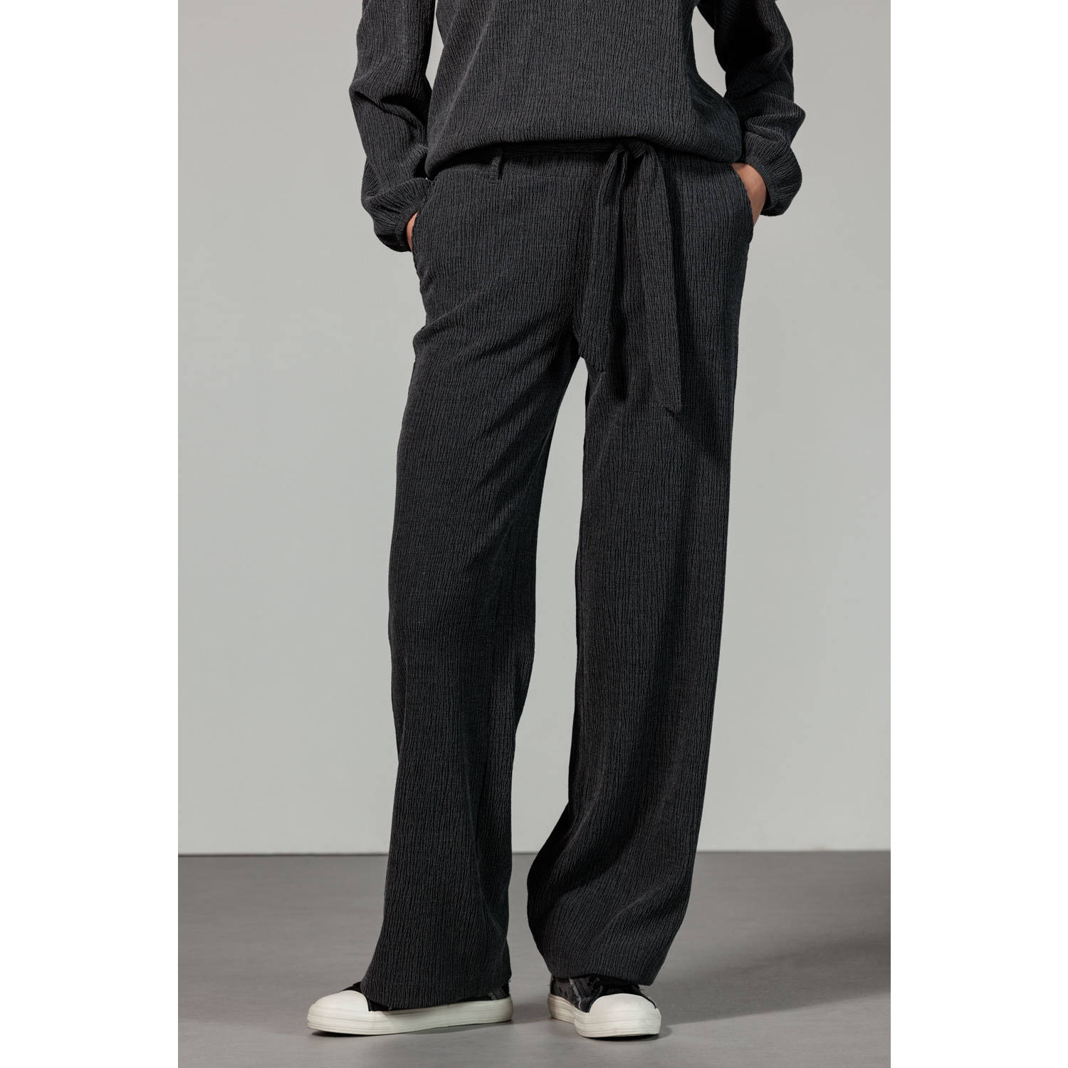Tramontana high waist wide leg broek met textuur antraciet