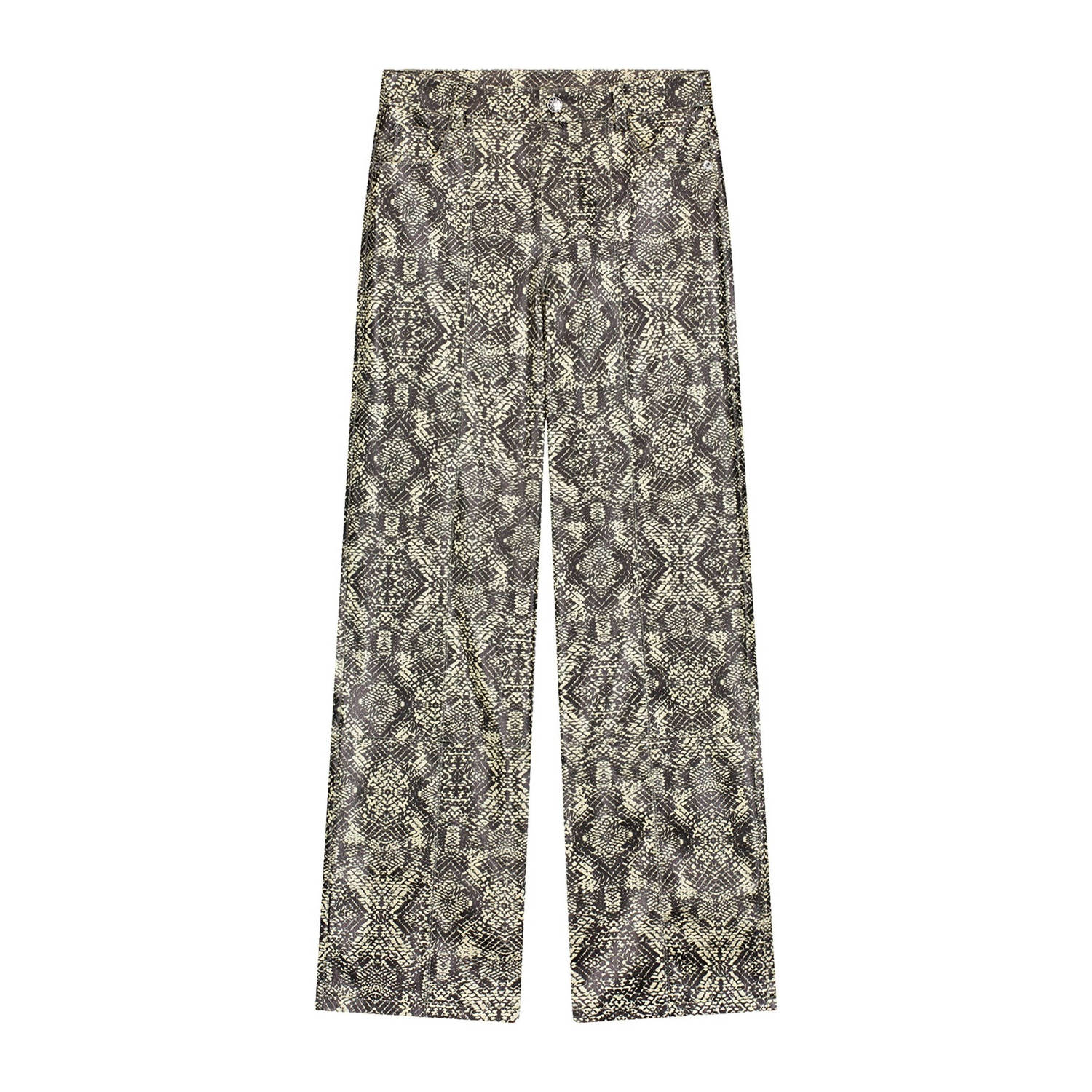 NIK&NIK imitatieleren broek Snakeskin met dierenprint ecru zwart