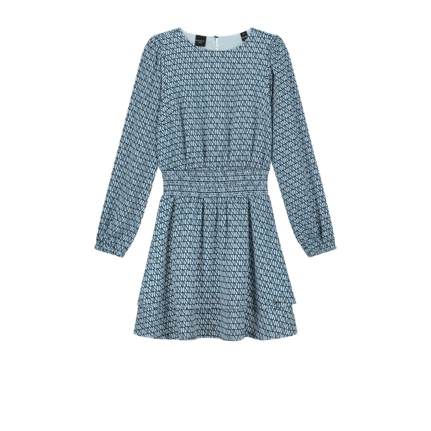 NIK&NIK jurk Leighton met all over print lichtblauw Meisjes Polyester Ronde hals 140