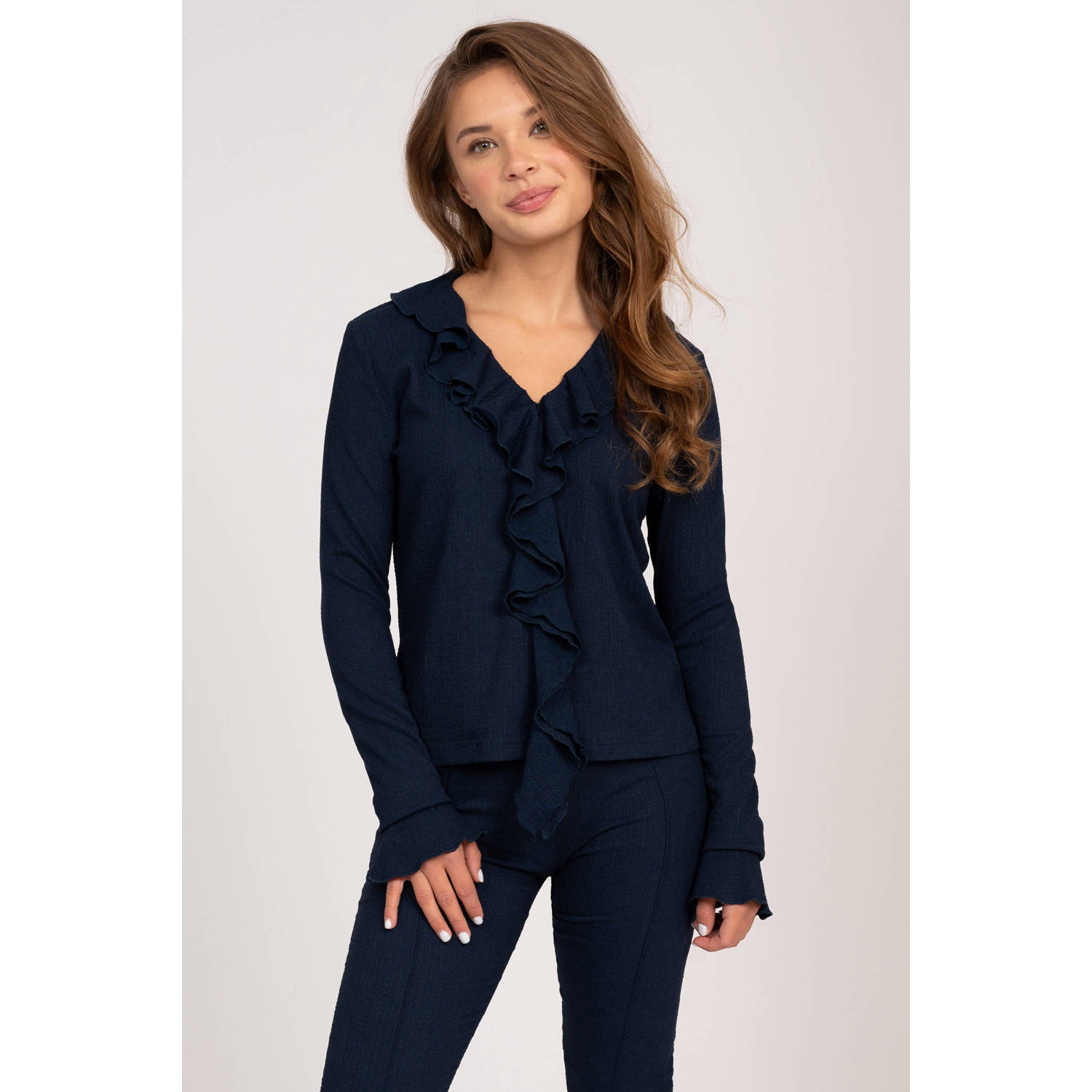 NIK&NIK top Vonda donkerblauw Meisjes Polyester V-hals Effen 128