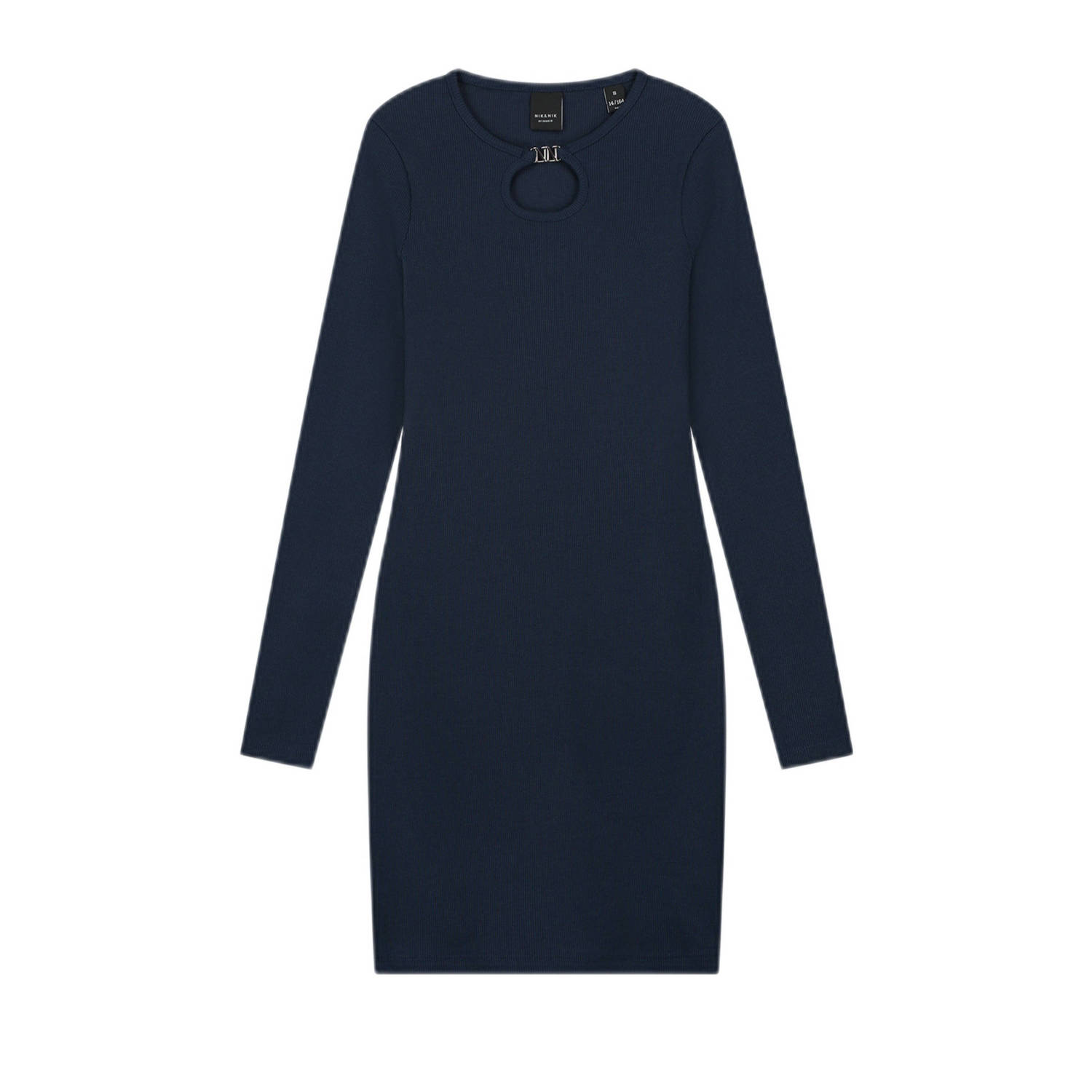 NIK&NIK ribgebreide jurk Presley donkerblauw Meisjes Polyester Ronde hals 128