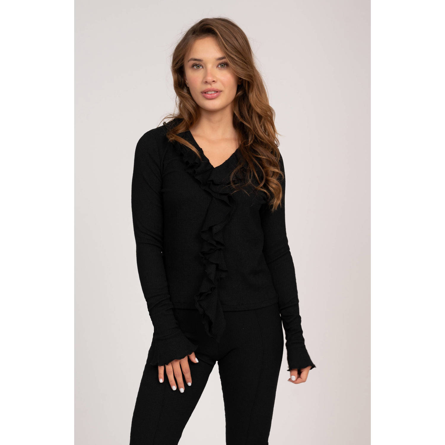 NIK&NIK top Vonda zwart Meisjes Polyester V-hals Effen 128