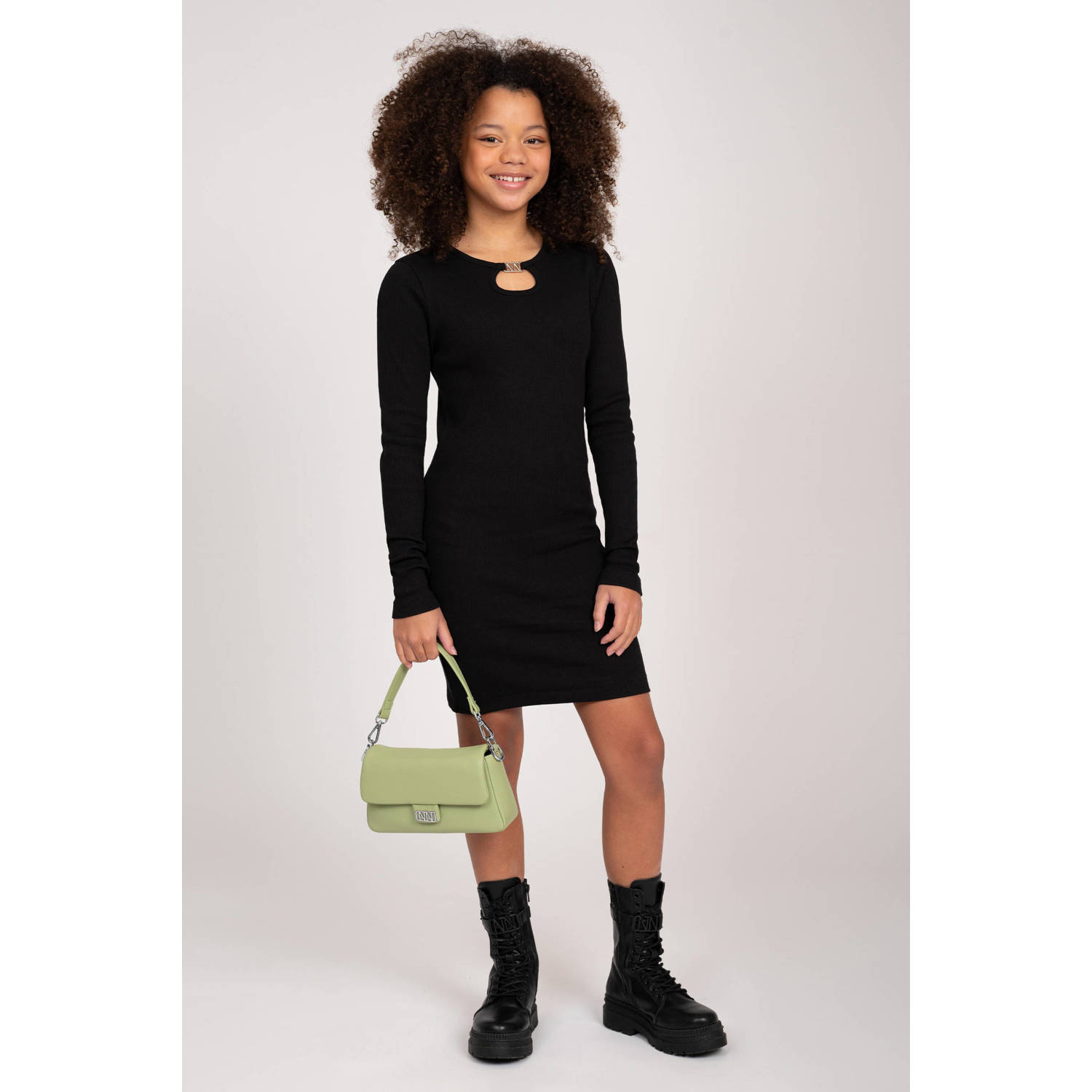 NIK&NIK ribgebreide jurk Presley zwart Meisjes Polyester Ronde hals Effen 140