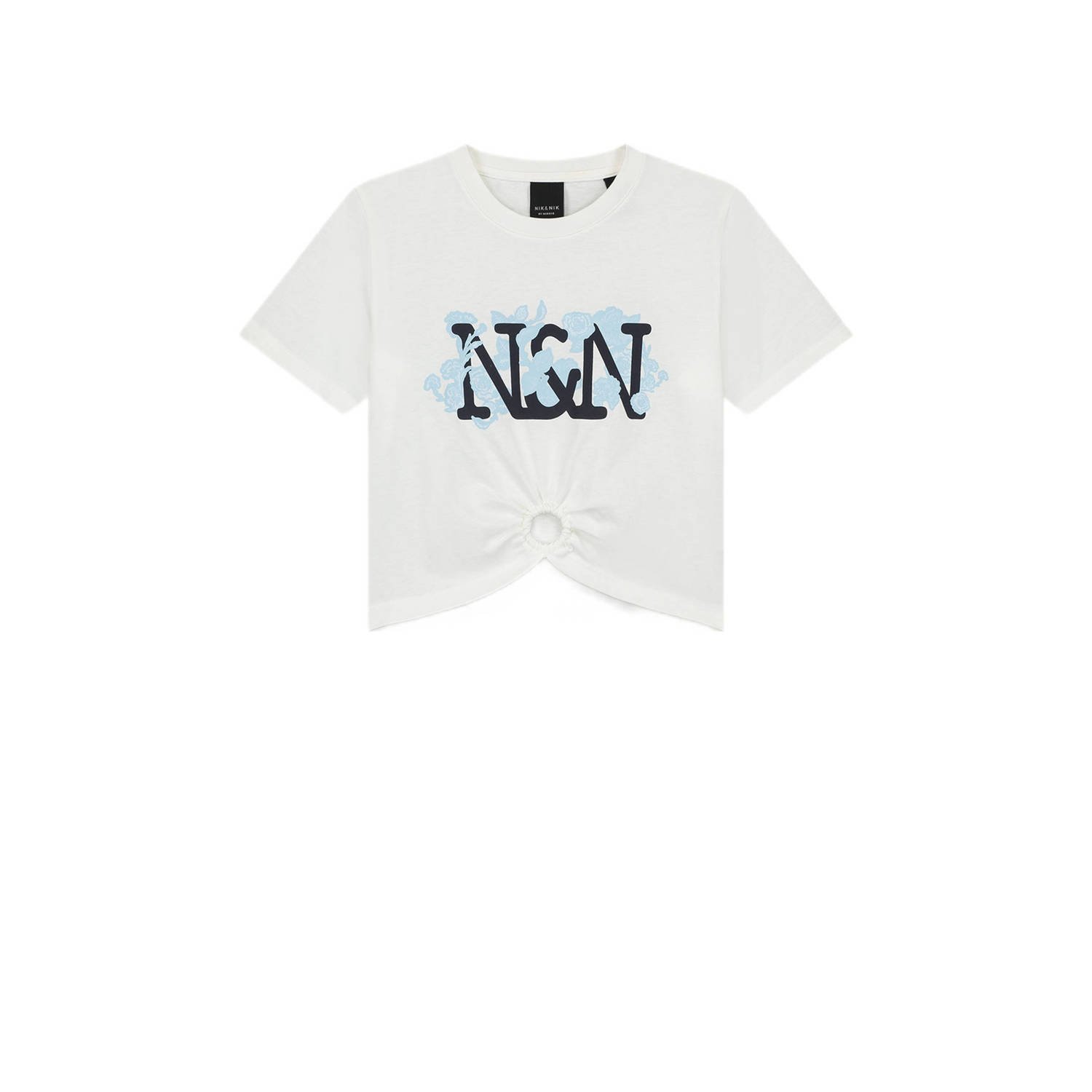 NIK&NIK T-shirt Lacie met printopdruk en open detail offwhite Wit Meisjes Katoen Ronde hals 140