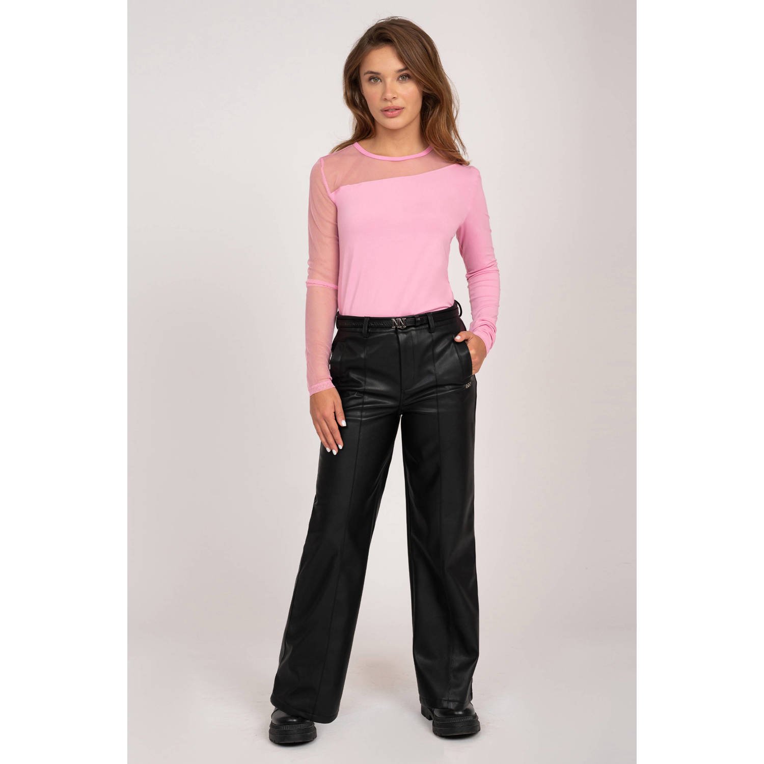 NIK&NIK imitatieleren broek Lana zwart
