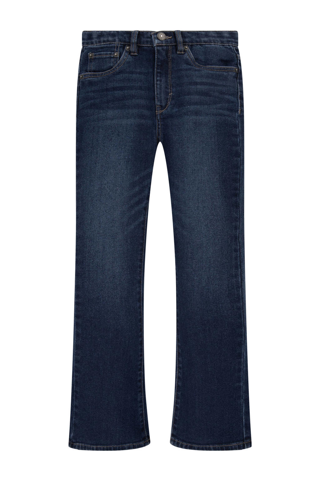 Medium blue denim meisjes Levi's Kids high waist flared jeans COMPLEX van stretchdenim met rits- en knoopsluiting en effen