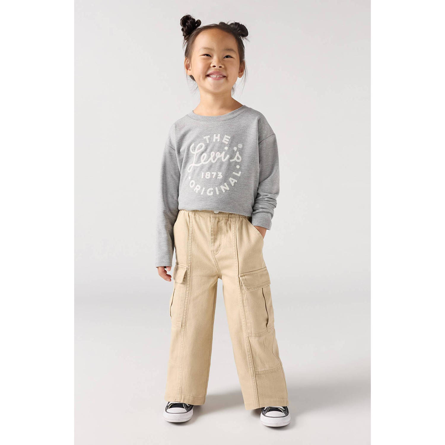 Levis Levi's Kids 94 wide leg cargobroek beige Meisjes Katoen Effen 128