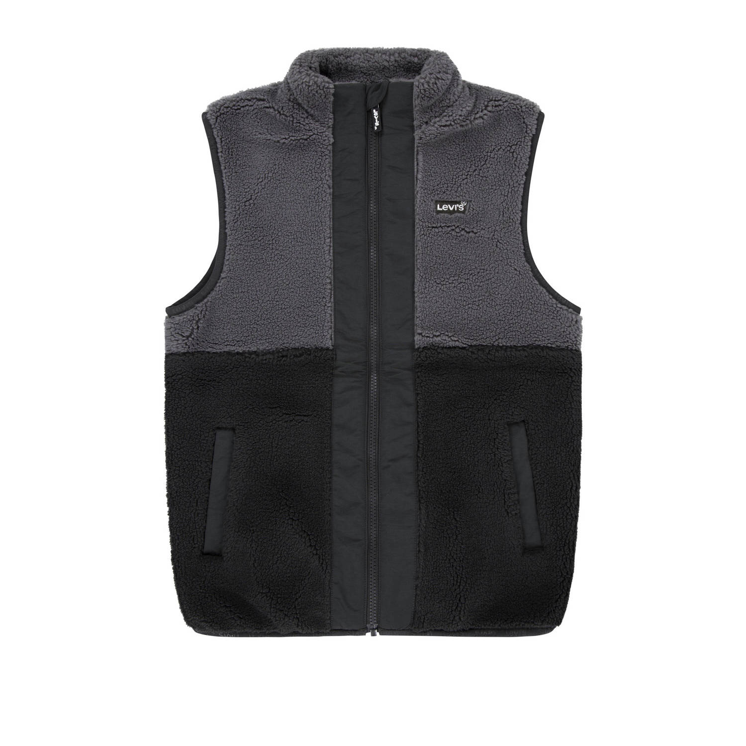 Levis Levi's Kids bodywarmer zwart grijs Jongens Teddy Opstaande kraag Meerkleurig 128