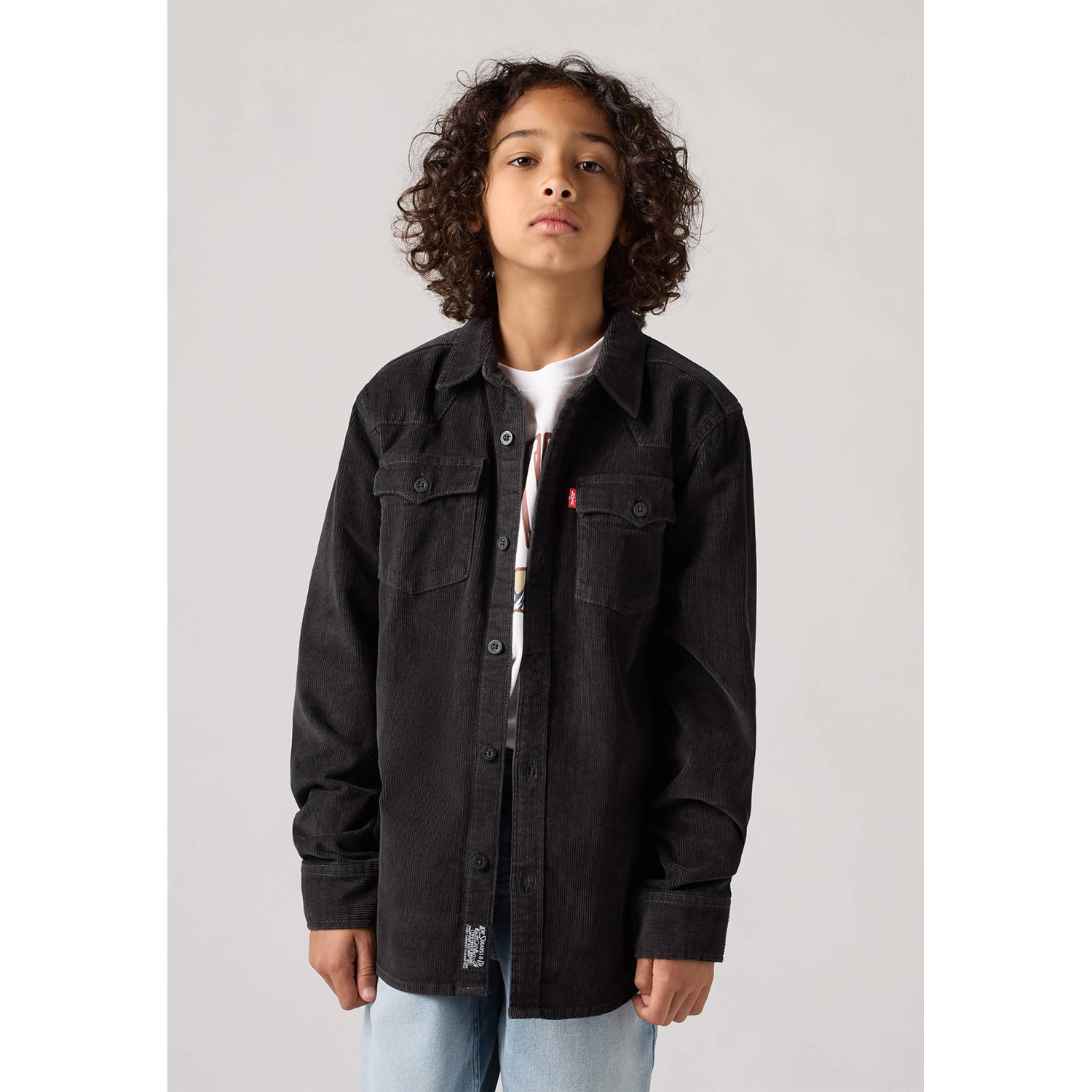 Levis Levi's Kids corduroy overshiirt BARSTOW zwart Overhemd Effen 140