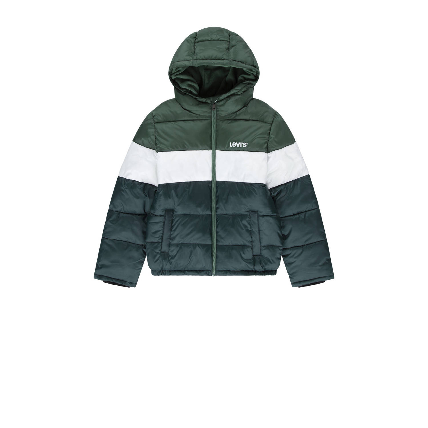 Levis Levi's Kids gewatteerde winterjas COLOR BLOCK donkergroen wit groen Jongens Polyester Capuchon 128