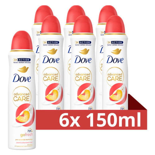 Dove Advanced Care Go Fresh Peach & White Blossom anti-transpirant deodorant spray - 6 x 150 ml afbeelding