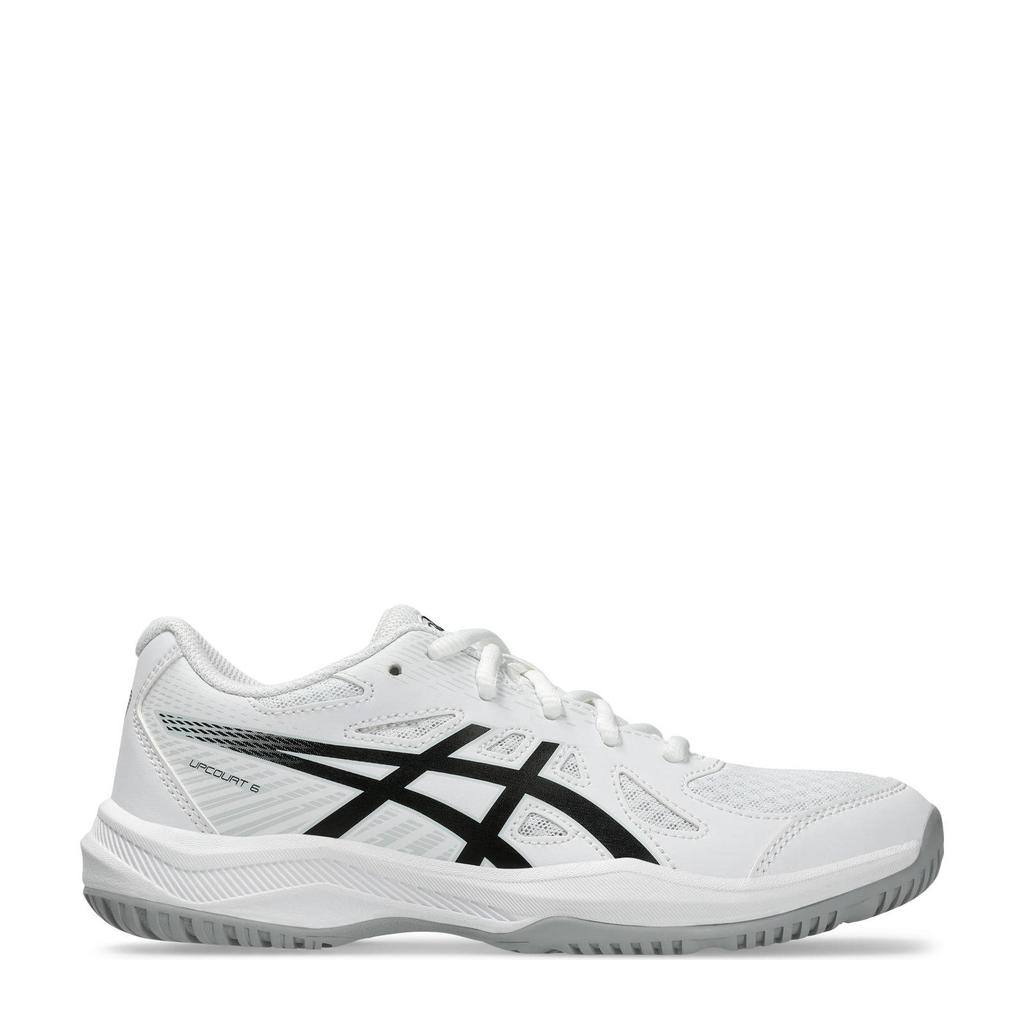 Wit en zwarte jongens en meisjes ASICS Upcourt 6 zaalsportschoenen van mesh-pu/voering: mesh/voetbed: eva met veters