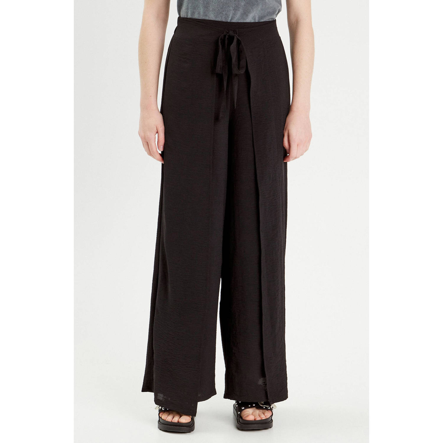 Cache wide leg high waist broek zwart