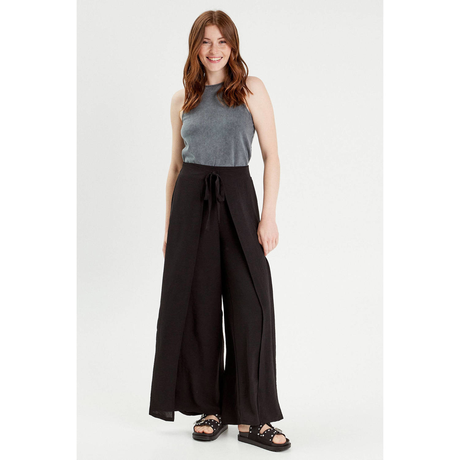 Cache wide leg high waist broek zwart
