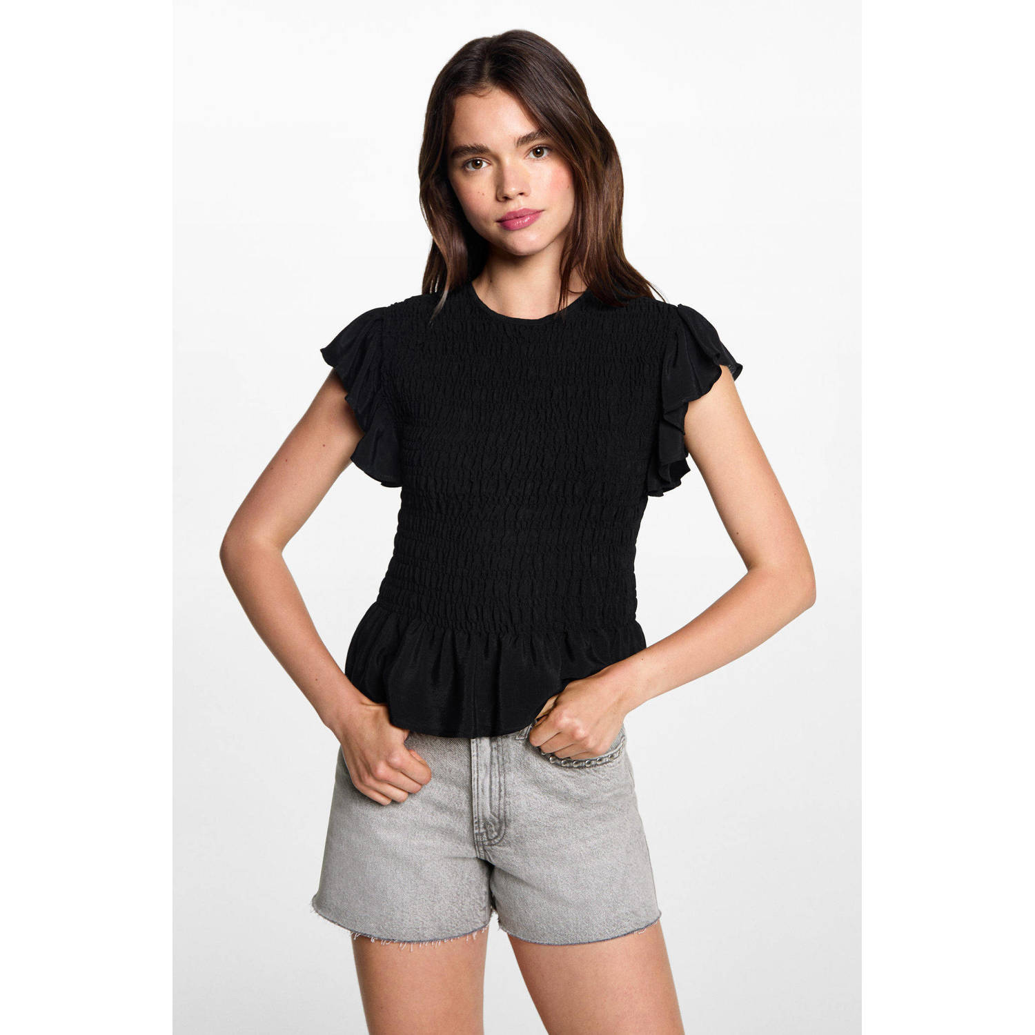 MANGO TEENS top zwart Meisjes Viscose Ronde hals Effen 152(XXS)